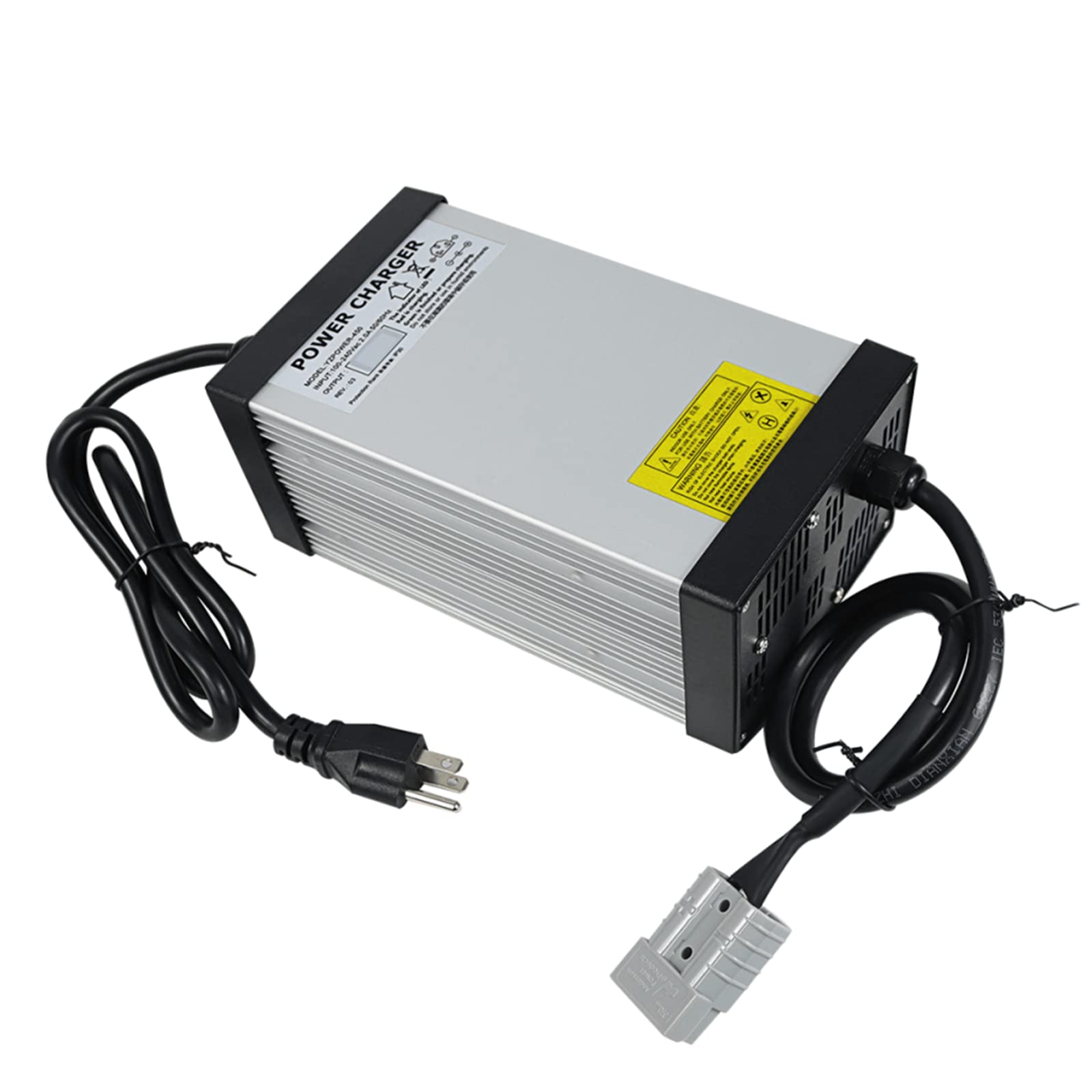 50.4V 15A Lithium Battery Charger with Smart Cooling Fan - Aluminum Shell Fast Charger for Deep Cycle Rechargeable Batteries - Perfect for Golf Carts, Solar Systems, and Marine Applications
