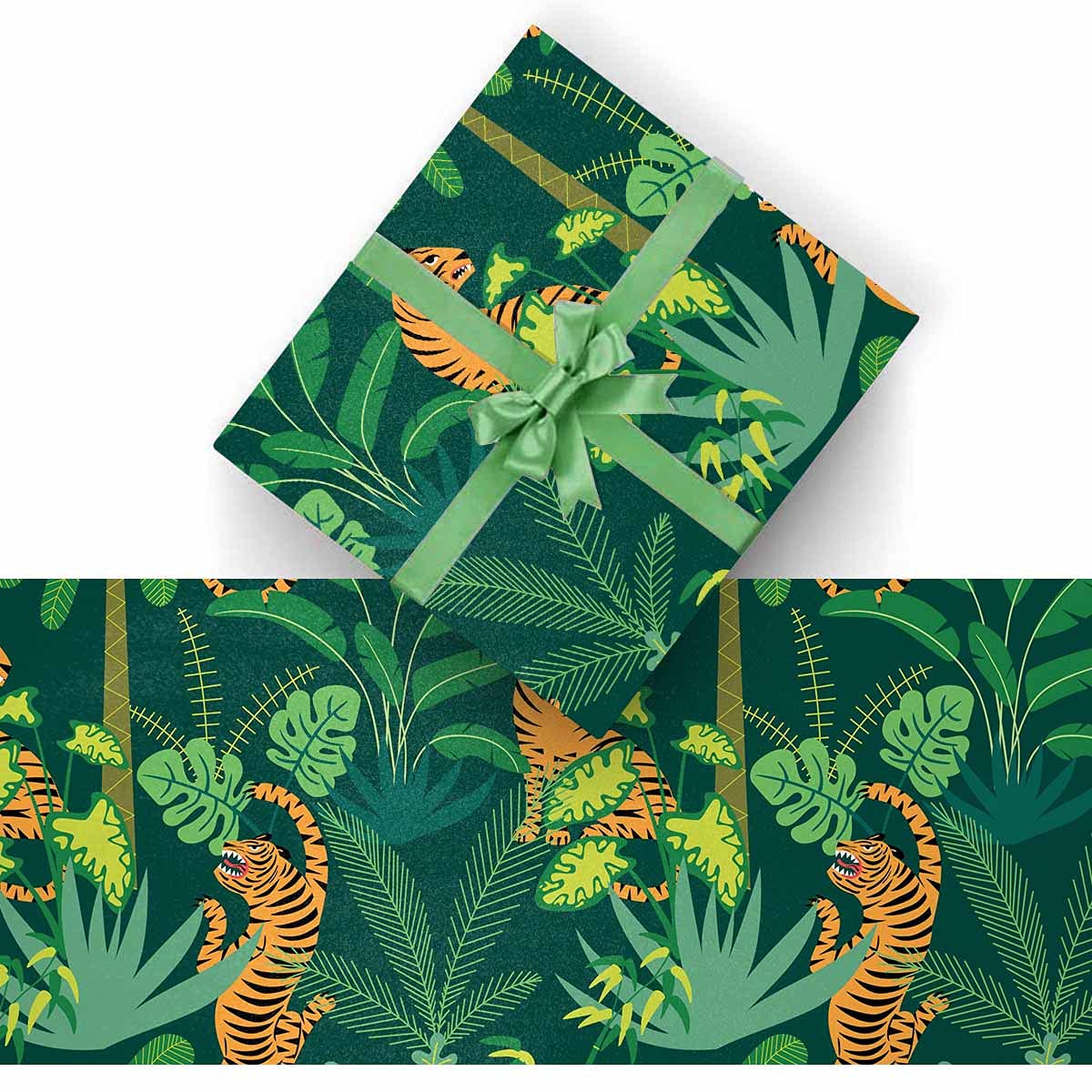 InterestPrint 58x23 Inch Premium Gift Wrapping Paper - 2 Rolls of Tiger & Tropical Plant Design for Gift Bags, DIY Crafts, Birthday Presents & Holiday Decorations