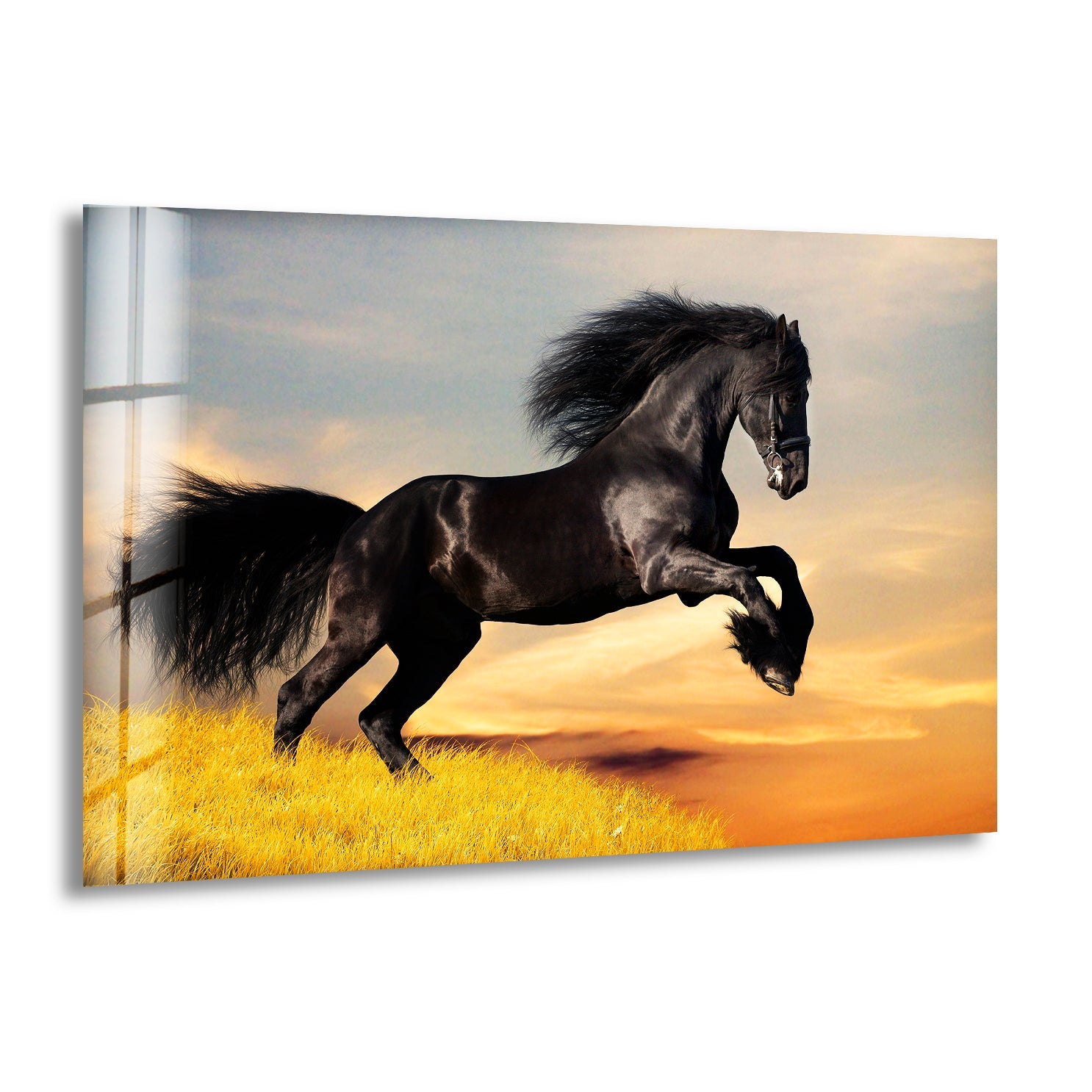 Elegant Big Black Horse Glass Wall Art - Handmade Modern Home Decor for Living Room, Bedroom & Office - Perfect Gift for Horse Lovers
