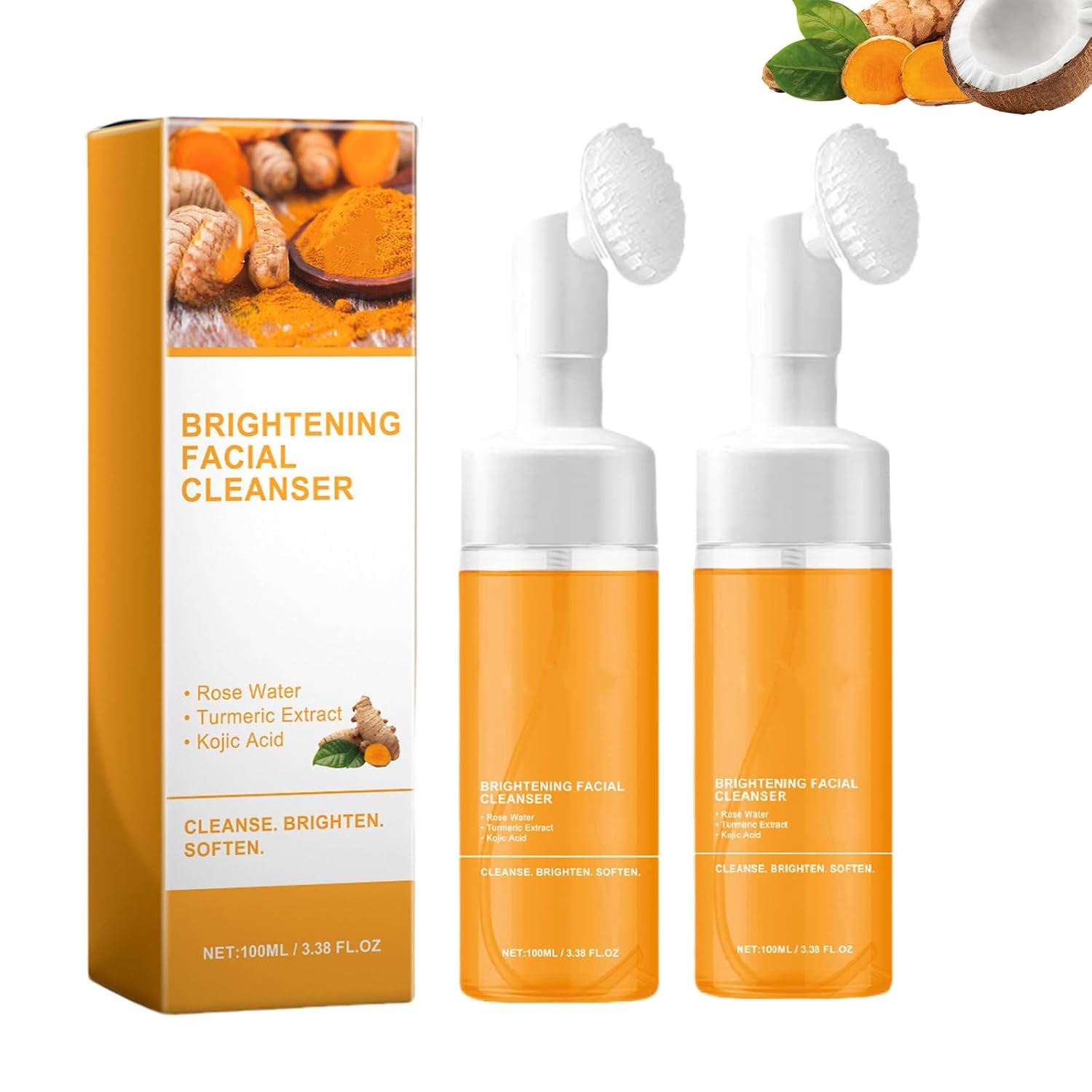 2pcs Turmeric Facial Cleanser for Acne & Brightening | Natural Turmeric Face Wash & Foaming Cleanser for All Skin Types | Daily Skincare Routine & Sensitive Skin Care
