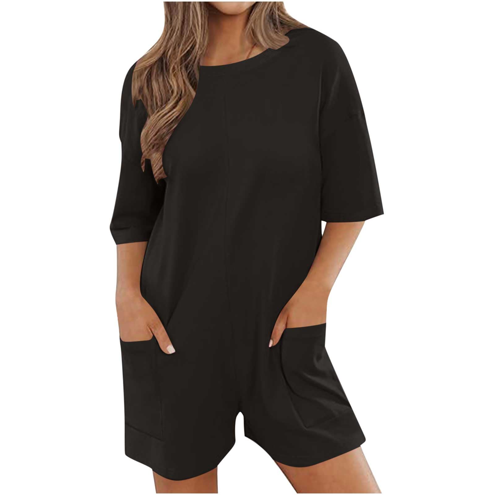 Women's Oversized Romper - Casual Athletic Jumpsuit with Short Sleeves & Pockets | 2024 Trendy Lounge Wear for Running, Yoga & Everyday Comfort