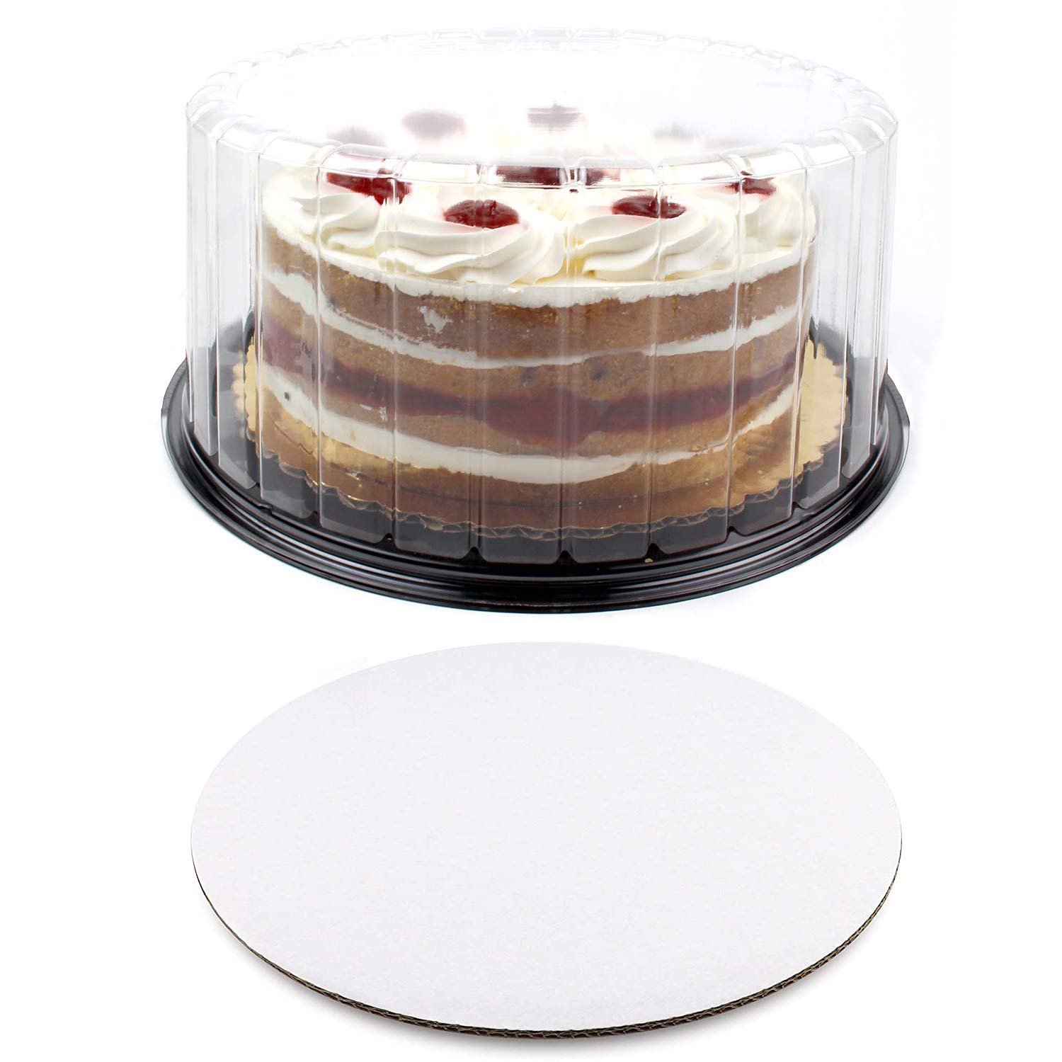 12 Inch Disposable Plastic Cake Containers with Dome Lids - 5 Pack Includes Cake Boards for 2-3 Layer Cakes | Perfect for Bakery Display, Wedding Cakes & Dessert Storage