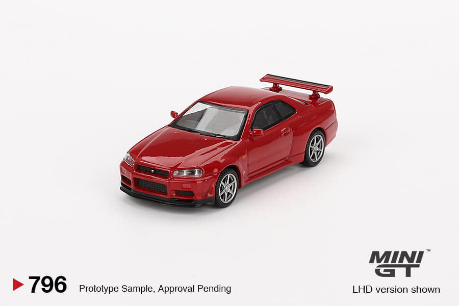 MINI GT 1:64 Scale Diecast Model - Nissan Skyline GT-R R34 V-Spec (Active Red) | Collectible Toy Car for Display & Racing Scenes