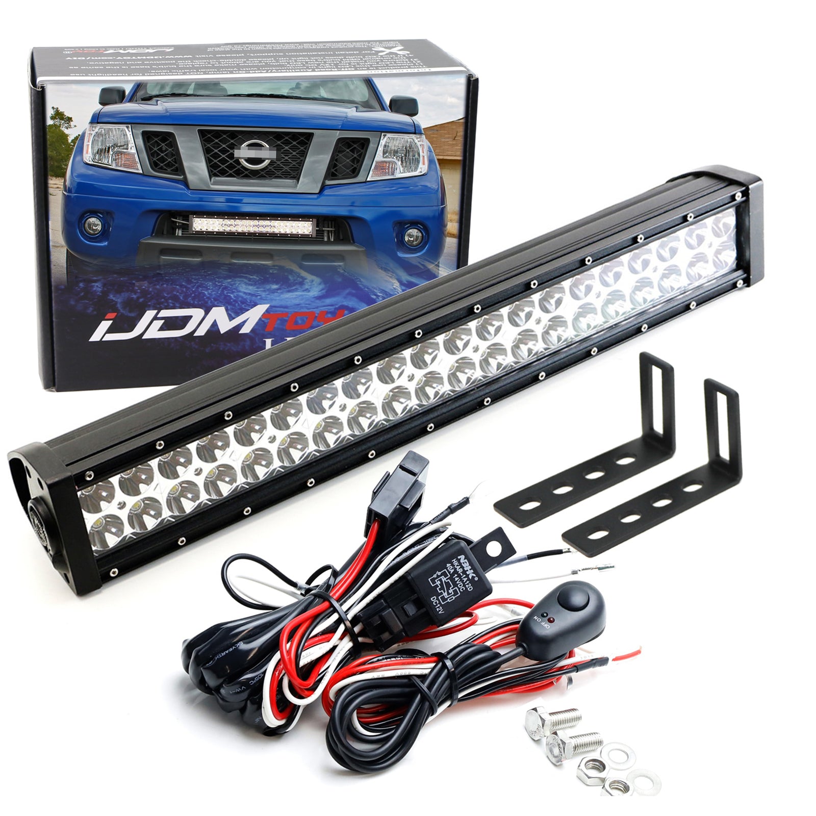 120W 20 LED Light Bar with Lower Bumper Bracket & Wiring Harness - Compatible with 2004-2018 Nissan Frontier - Off-Road Lighting for Trucks, ATVs & Night Driving
