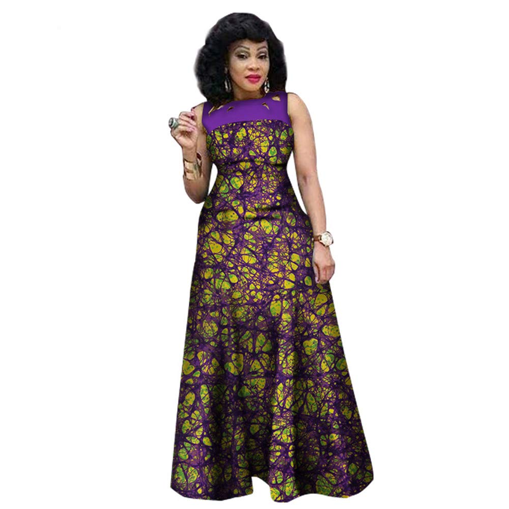 BAZINRICHE African Dresses for Women - Ankara Dashiki Long Sleeveless Dress with High Waist & Vibrant Print - Perfect for Cultural Events, Weddings, and Summer Parties