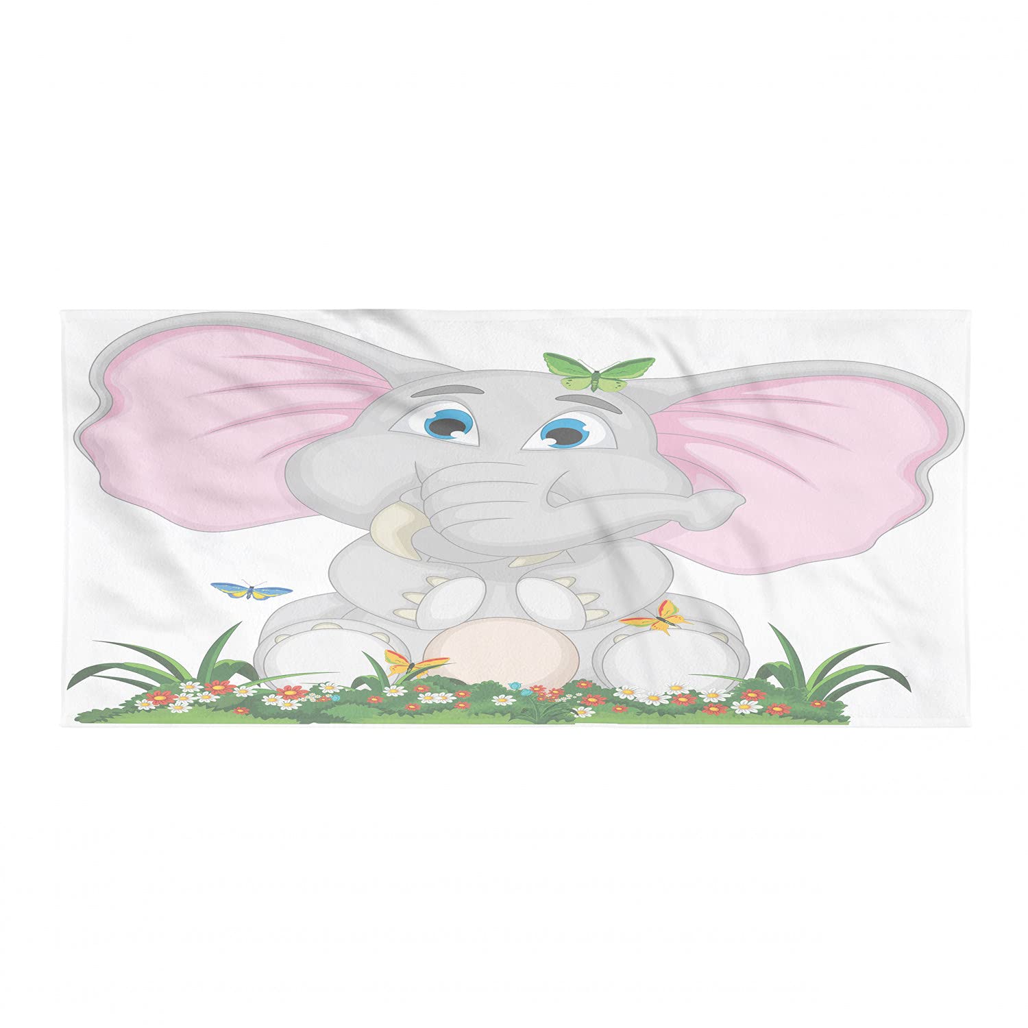 Ambesonne Animal Cartoon Camping Towel - Quick Dry Lightweight Microfiber for Backpacking, Hiking, Travel & Beach - Cute Garden Daisies Butterflies Design with Huge Ears - Ultra Compact & Absorbent for Outdoor Adventures, Gym & Pool Use