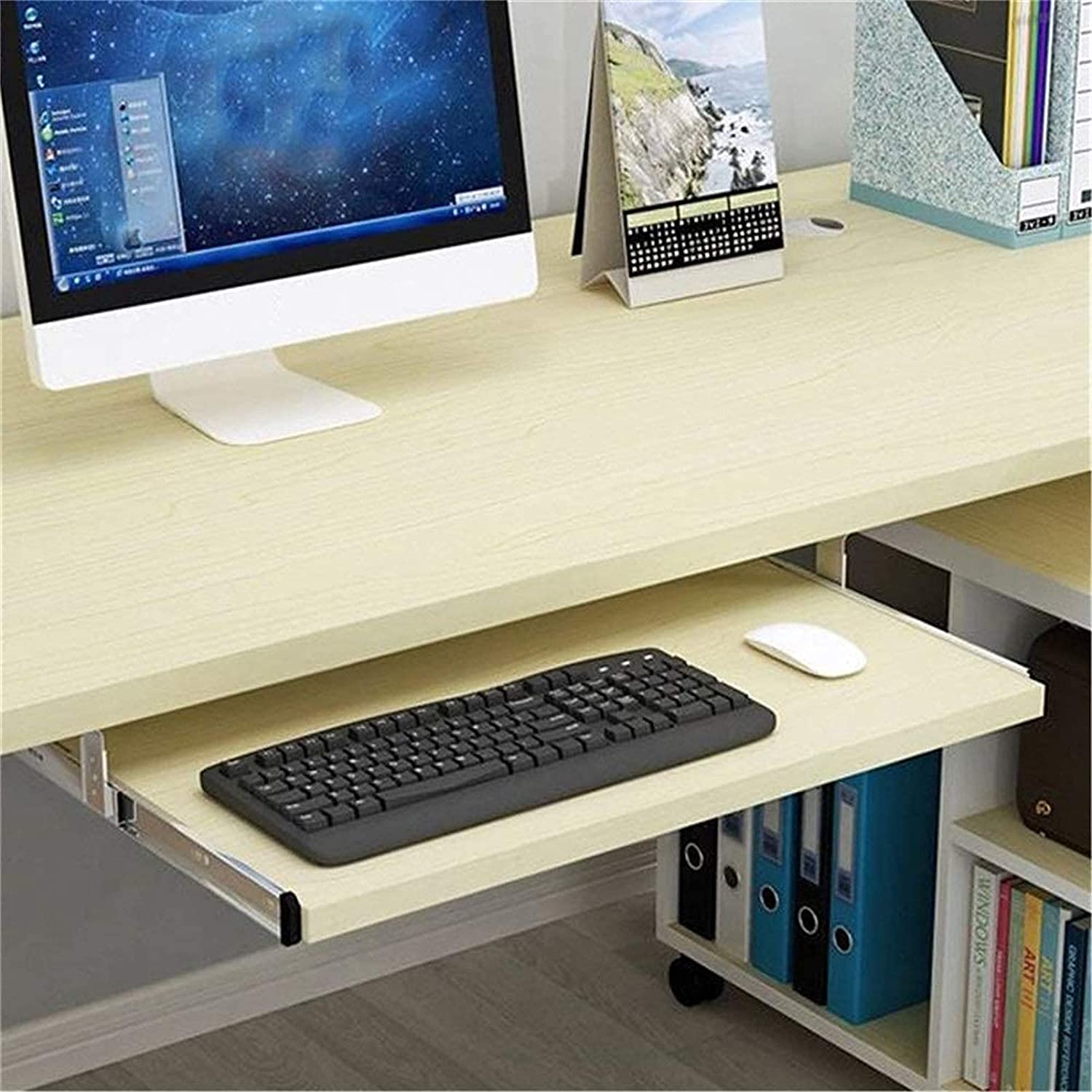 QLIGHA Under Desk Wooden Keyboard Tray with Two-Section Slide Rail - Ergonomic Pull-Out Keyboard Platform for Office, Home & Gaming Workstations - Perfect for Typing, Coding & Computer Use