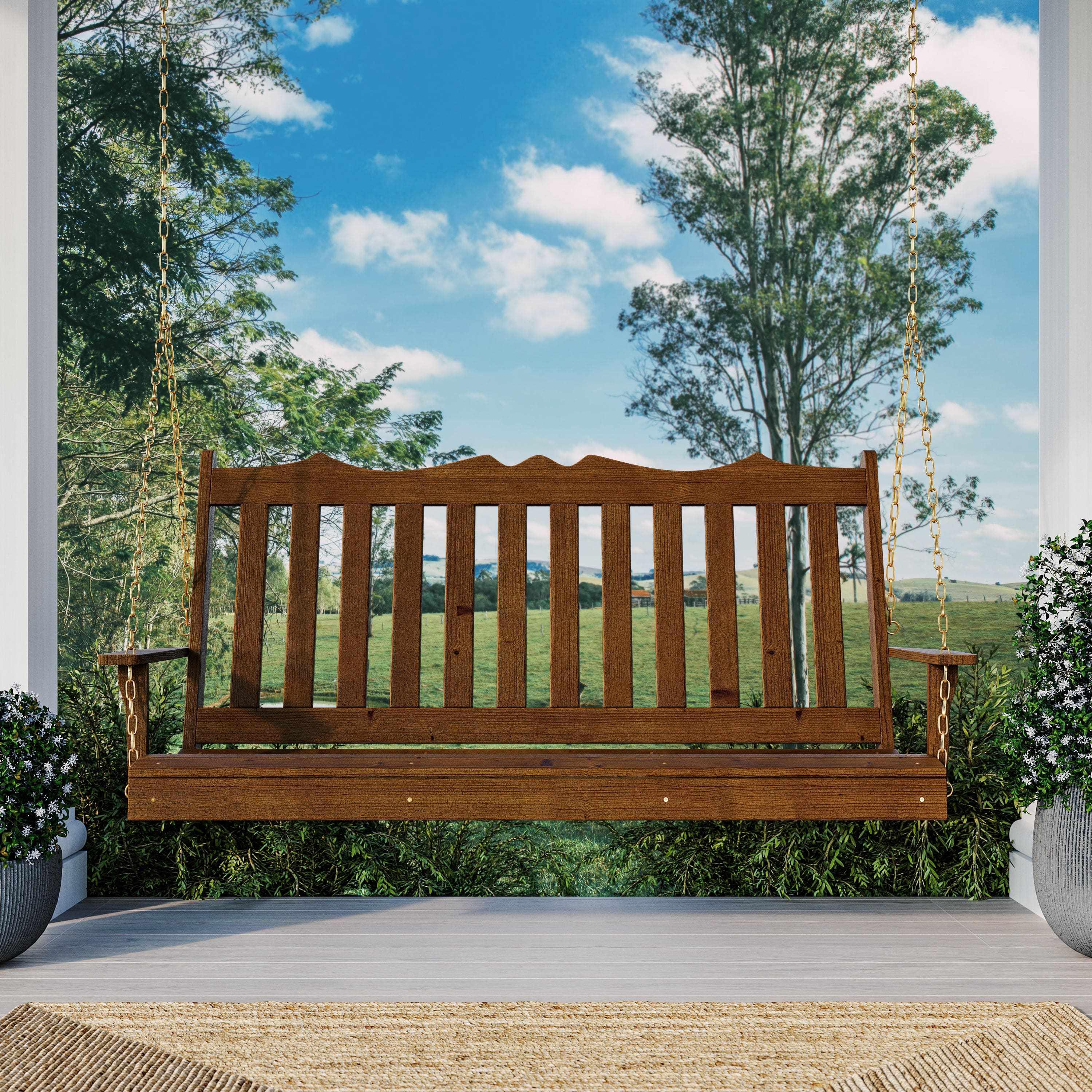 Keystone Amish Co. 6 Foot York Porch Swing - Heavy Duty Black Outdoor Swing for Patio, Garden, or Backyard Relaxation