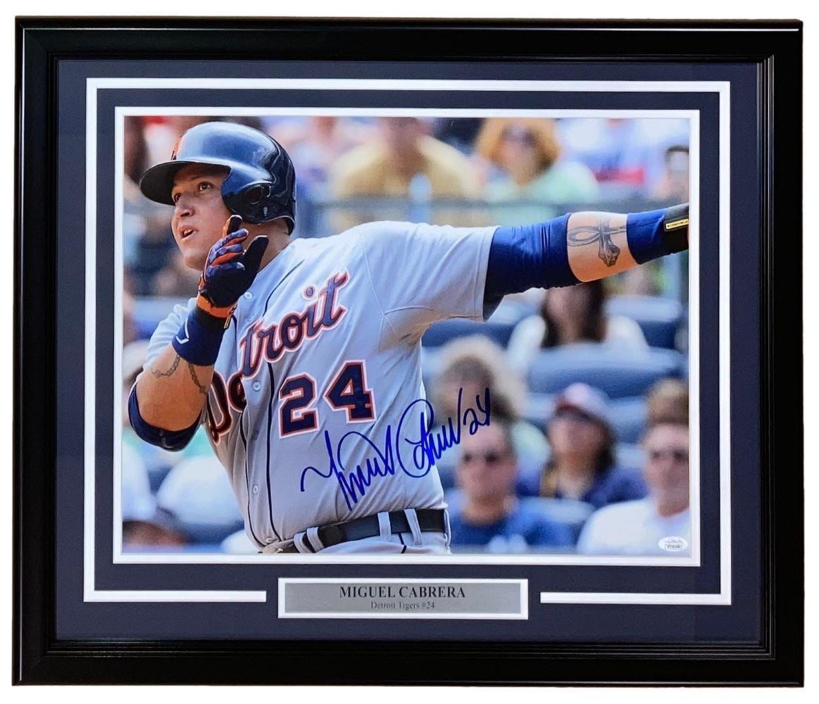 Authentic Miguel Cabrera Autographed Framed 16x20 Detroit Tigers Photo with JSA Certificate - Perfect for Sports Memorabilia Collections and Man Cave Decor