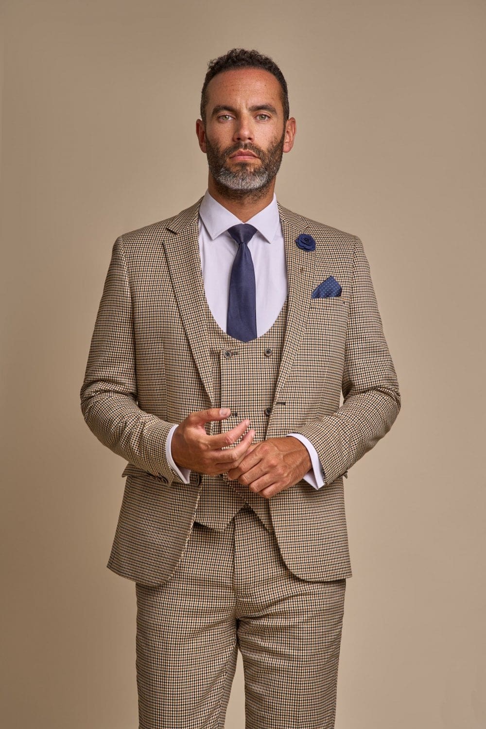 Cavani Elwood Men's 3 Piece Grey Houndstooth Skinny Fit Suit - Formal Business Attire for Weddings, Office & Special Occasions