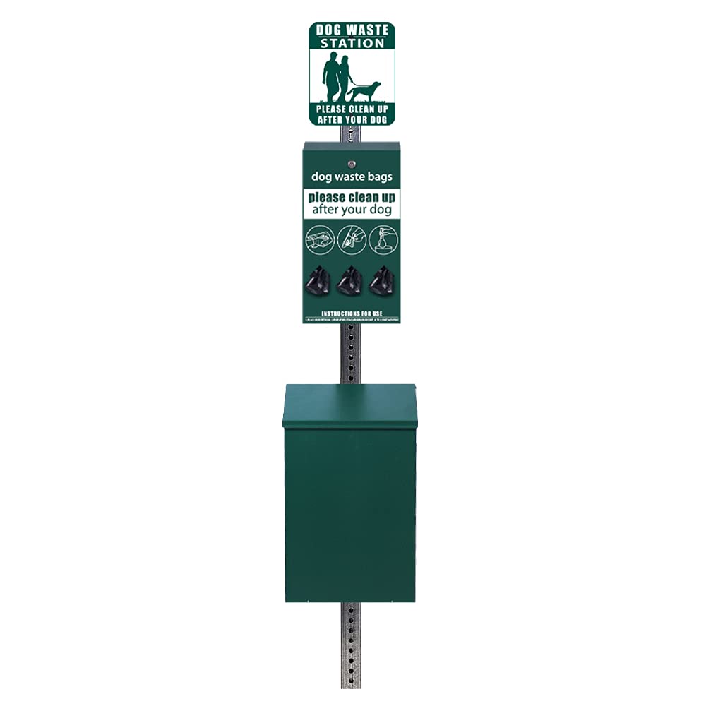 Eco-Friendly Dog Waste Station with Roll Bag Dispenser - Square Matte Green Can for Parks, Backyards & Public Spaces