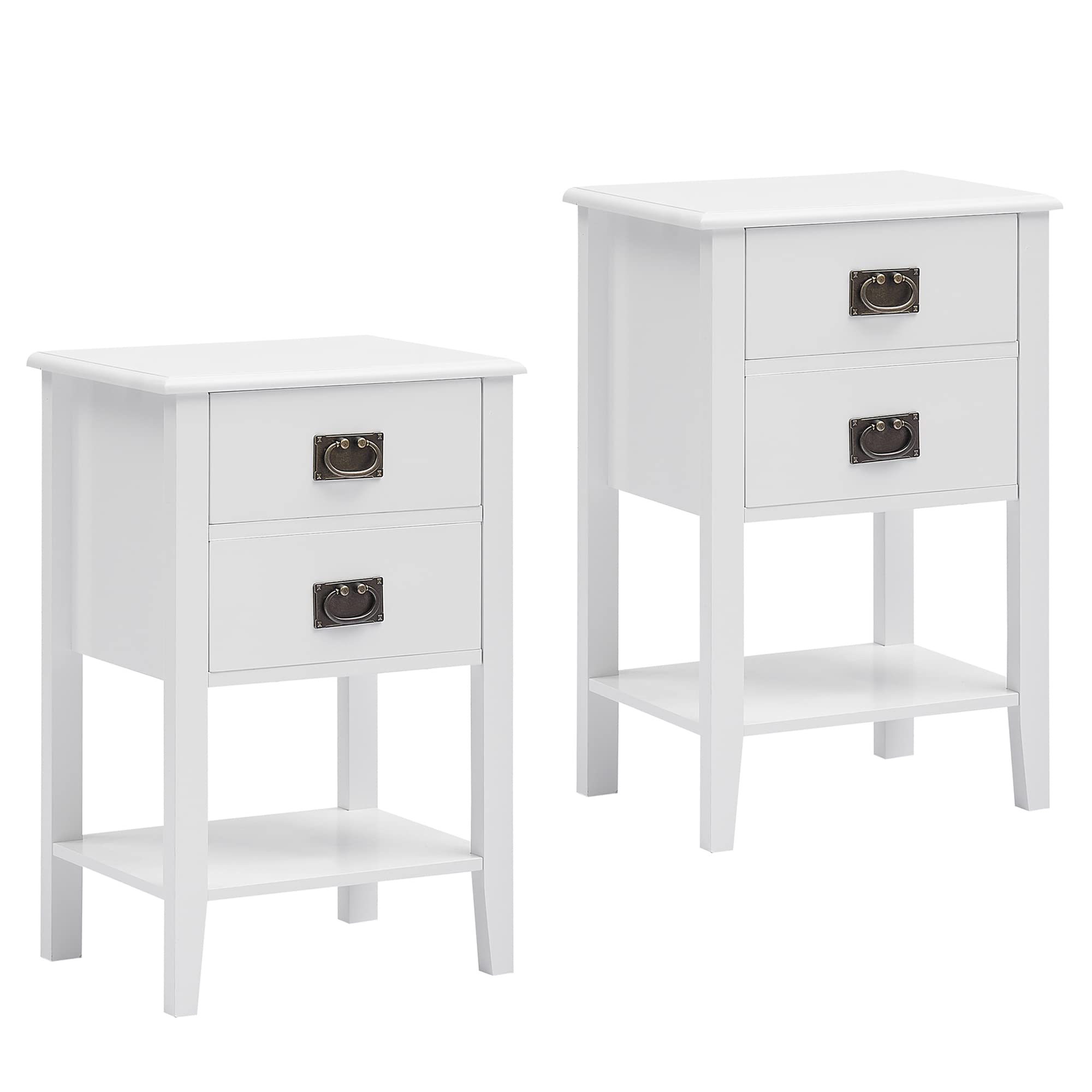 VECELO Nightstand with 2 Drawers - White Side Table & Storage Cabinet for Bedroom & Living Room - Set of 2 - Perfect for Small Spaces, Apartment & Guest Room Furniture