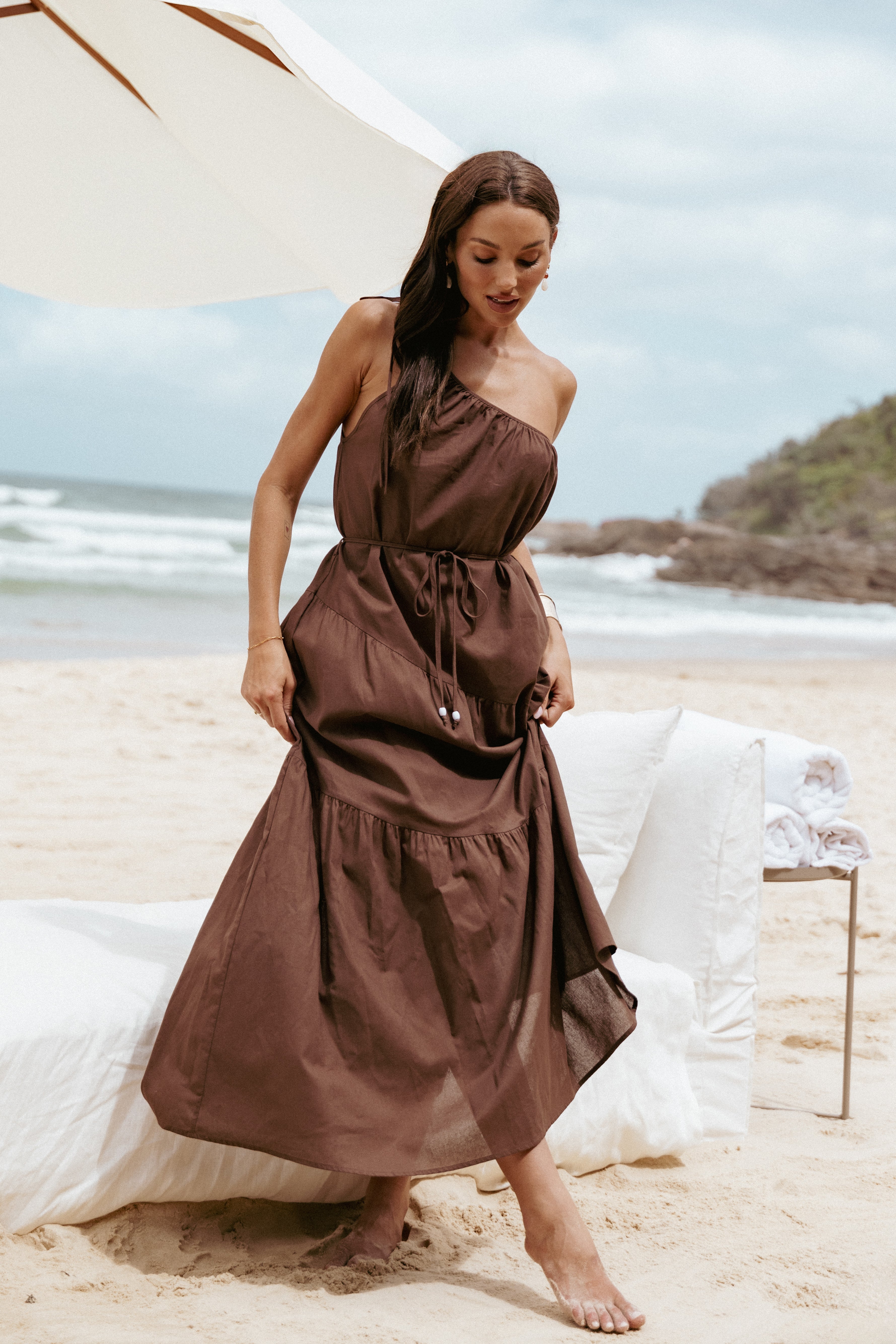 Hilde Maxi Dress for Women - Elegant Chocolate Brown Long Flowy Dress for Summer, Beach, Party & Casual Wear