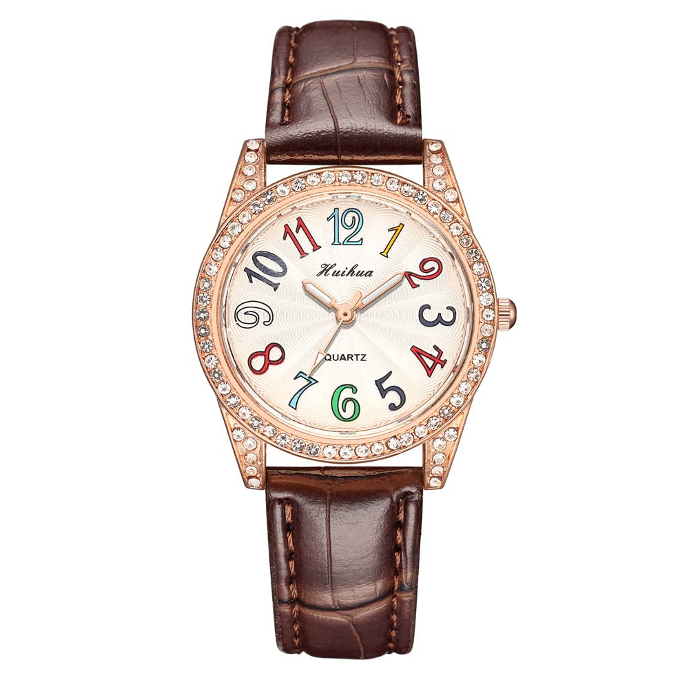 Colorful Number Dial Quartz Watch for Girls - Casual Leather Belt Analog Wristwatch for Students & Teens - Perfect for School & Daily Wear