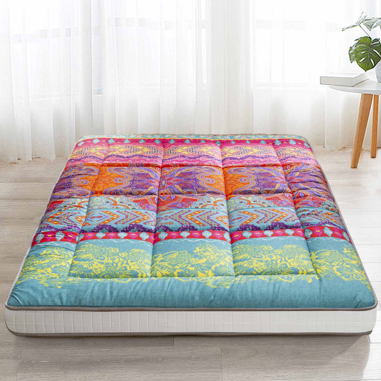 MAXYOYO Bohemian Retro Japanese Floor Mattress - Portable Roll Up Camping Mattress for Indoor/Outdoor Use - Perfect for Guest Beds, Yoga, Travel & Picnics