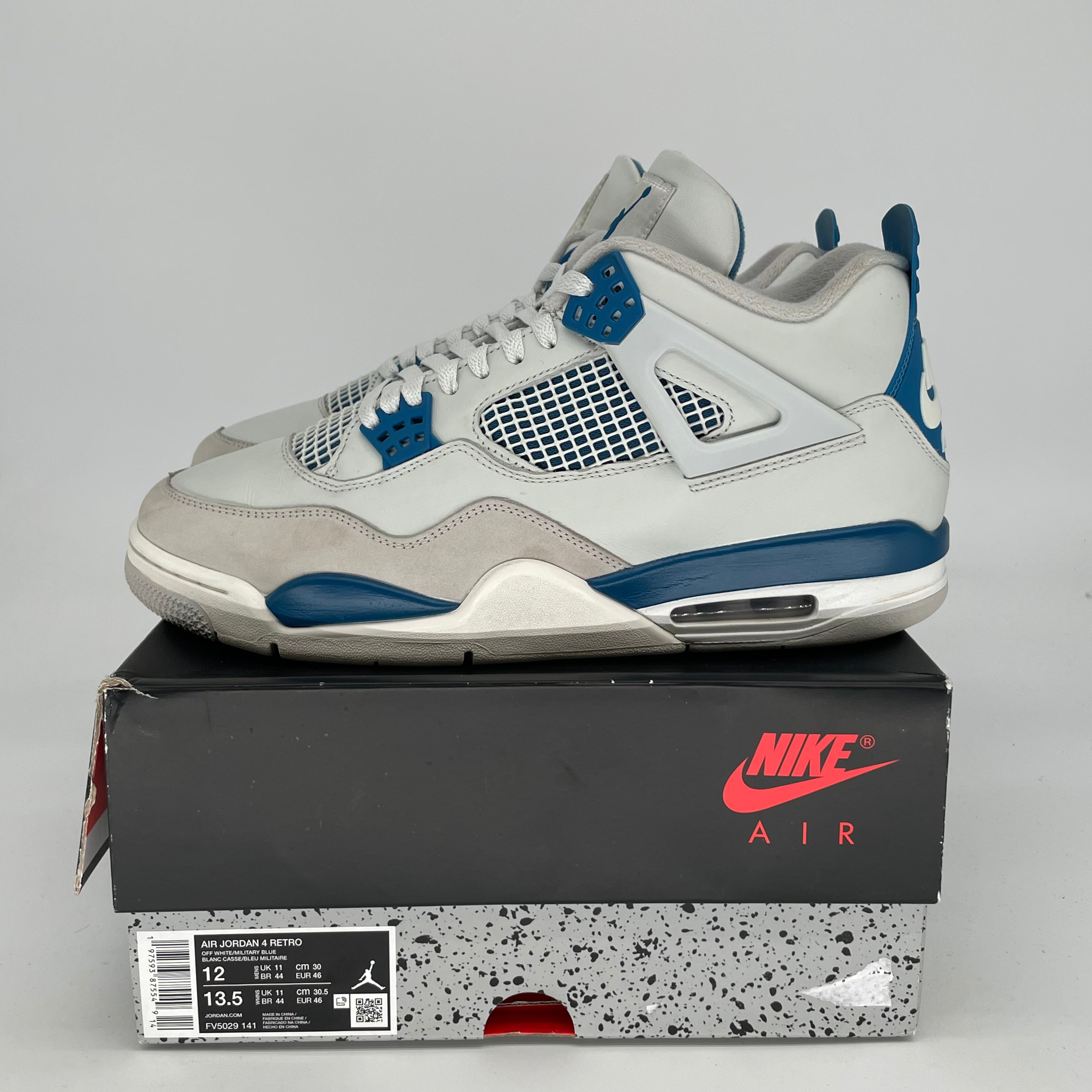Original Air Jordan 4 Retro 'Military Blue' Men's Basketball Shoes - Size 12 (FV5029-141) | Authentic Sneakers for Casual Wear, Street Style & Sneaker Collectors