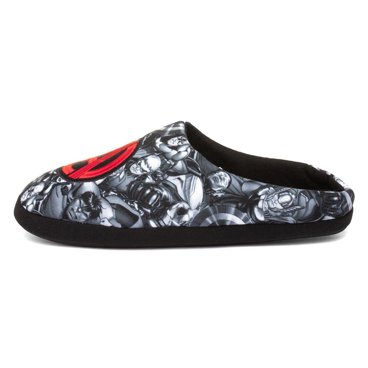 Avengers Themed Bernard Men's Black & Red Slippers - Size 8 UK (US Men's 9) - Comfortable Superhero House Shoes for Lounge & Cosplay