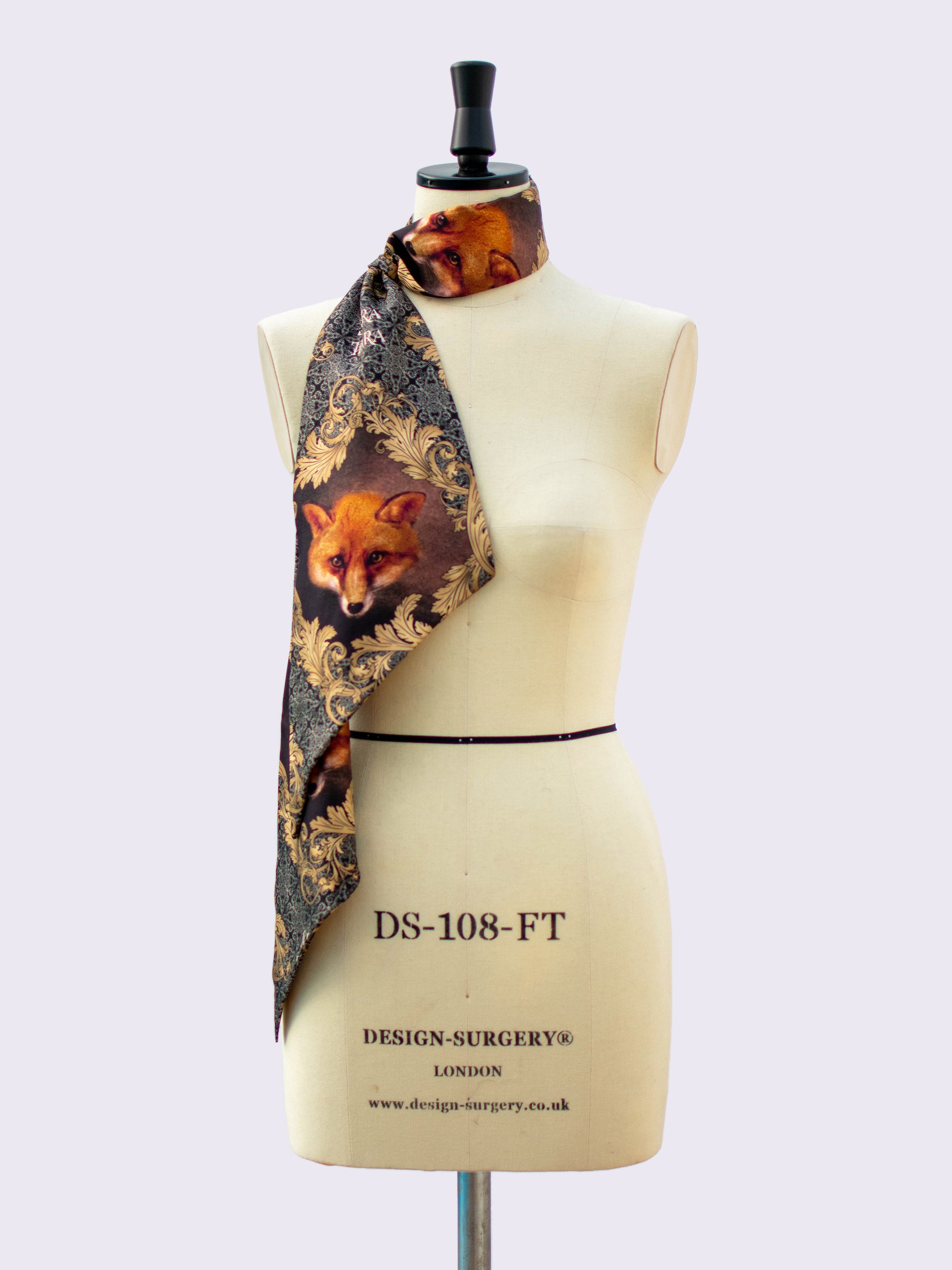 Elegant Silk Skinny Scarf with Fox Print - Lightweight Fashion Accessory for Women - Perfect for Office, Party & Everyday Wear