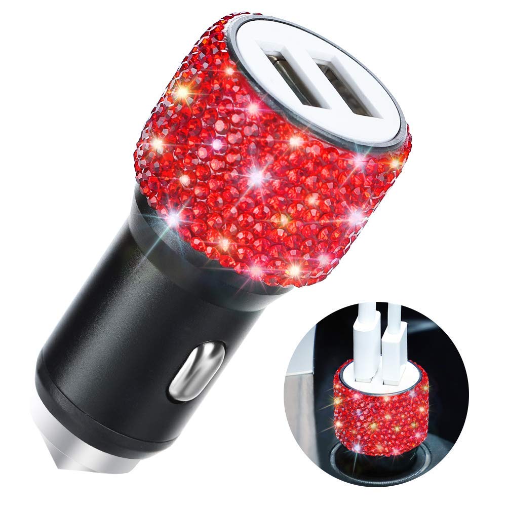 Dual USB Car Charger with Bling Rhinestones - Fast Charging Car Adapter for iPhone Xs Max/X/Plus, iPad Pro/Mini, Samsung - Perfect for Road Trips & Commuting
