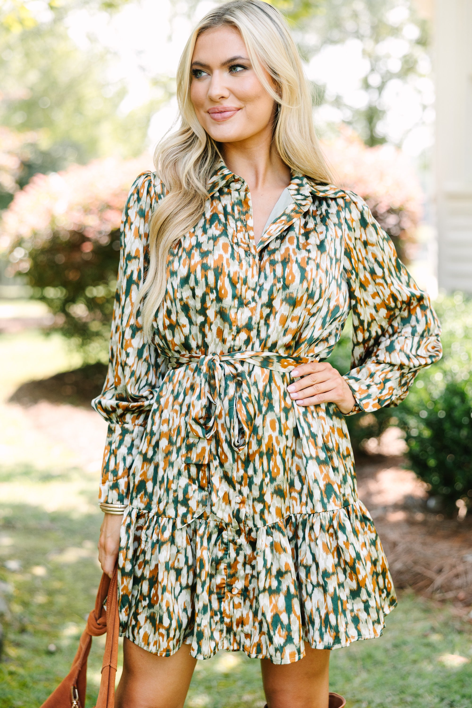 Hunter Green Abstract Print Dress - Elegant & Stylish Women's Fashion for Parties, Dates & Special Occasions