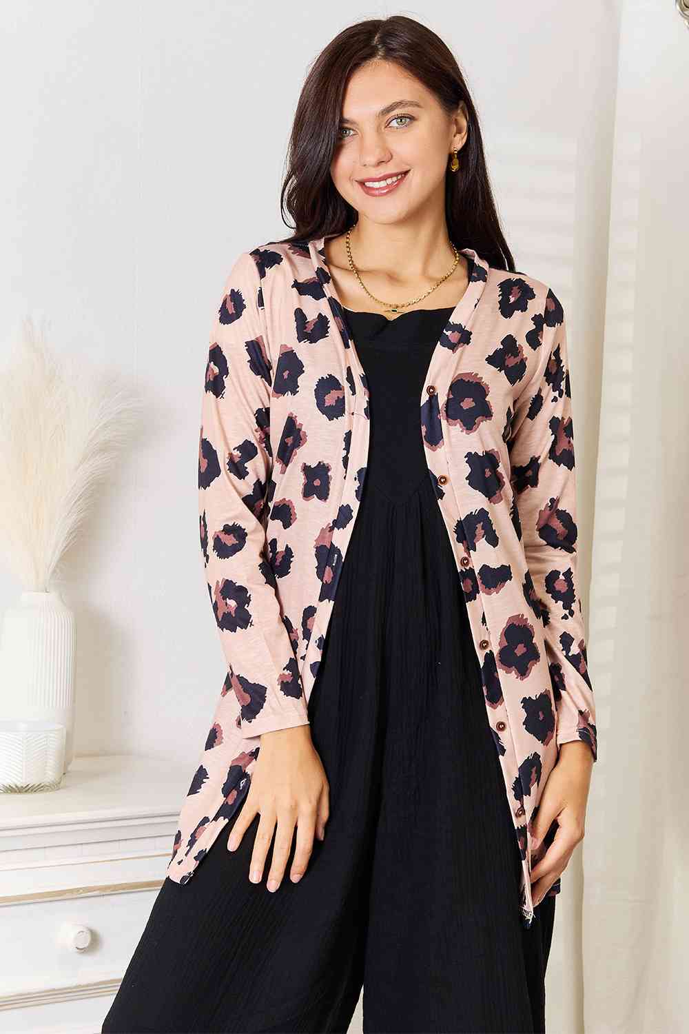 Women's Animal Print Button Front Longline Cardigan - Cozy Open Front Sweater for Fall & Winter, Perfect for Casual Outfits, Office Wear & Layering