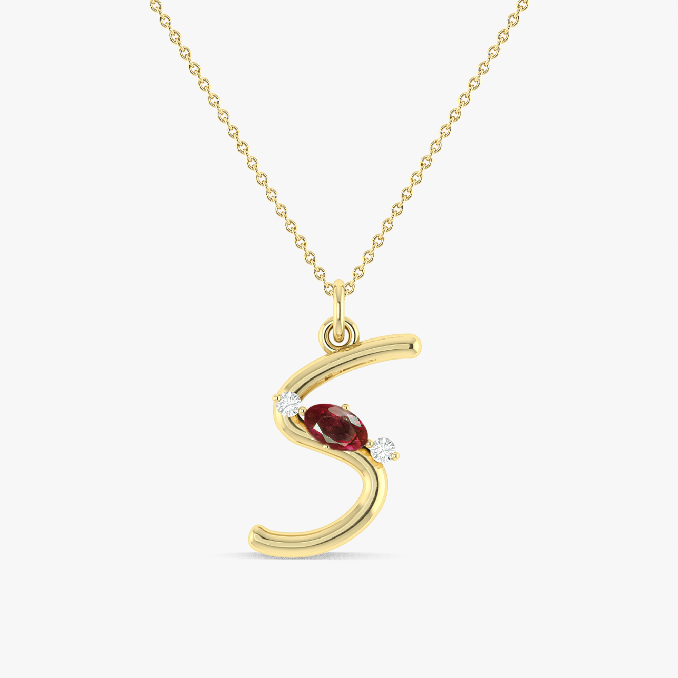 Natural Oval Ruby 'S' Initial Pendant Necklace for Women - Elegant Personalized Jewelry Gift for Birthday, Anniversary & Special Occasions