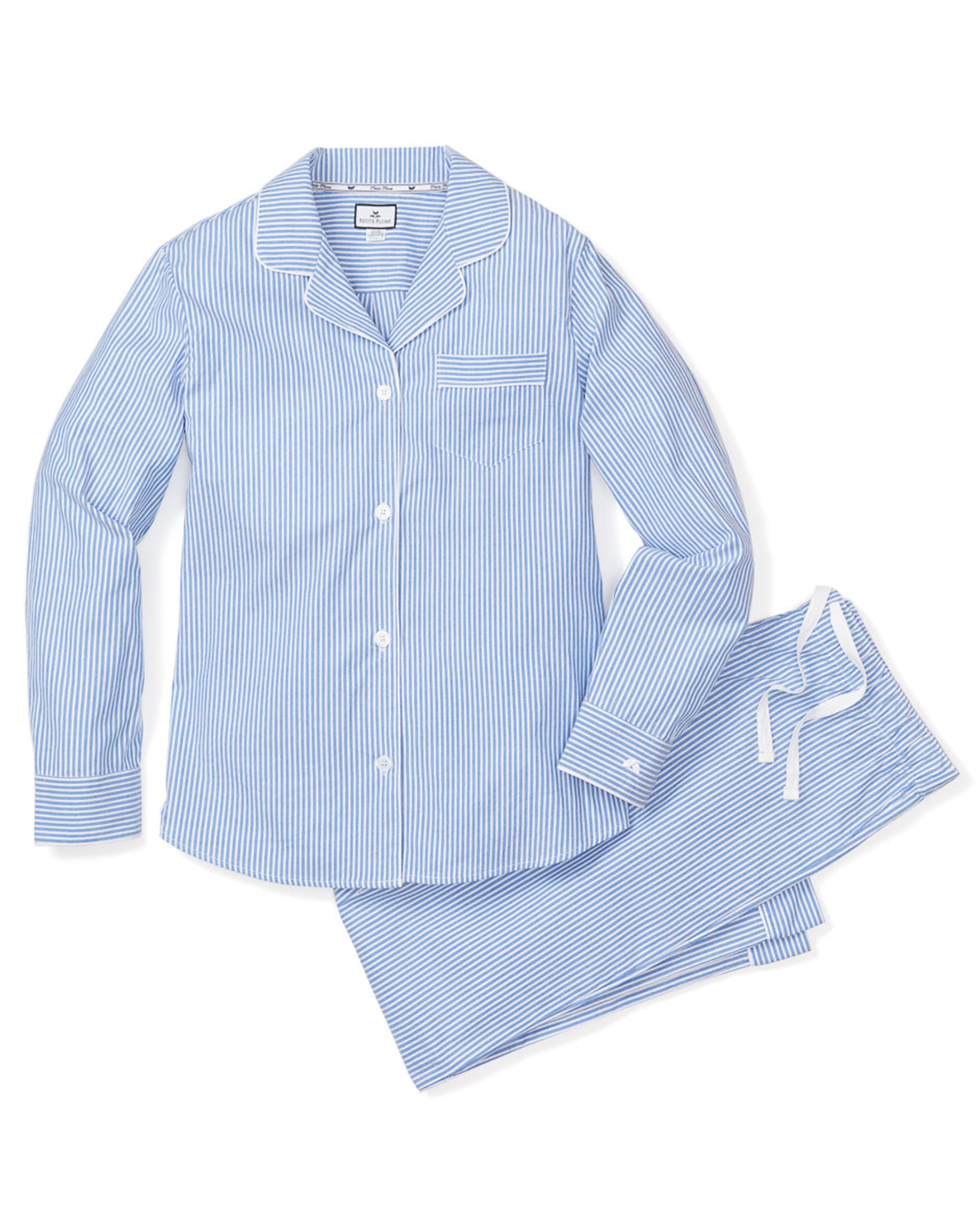 Women's French Blue Seersucker Pajama Set - Soft & Breathable Sleepwear for Summer Nights - Perfect for Lounging, Travel & Relaxation at Home