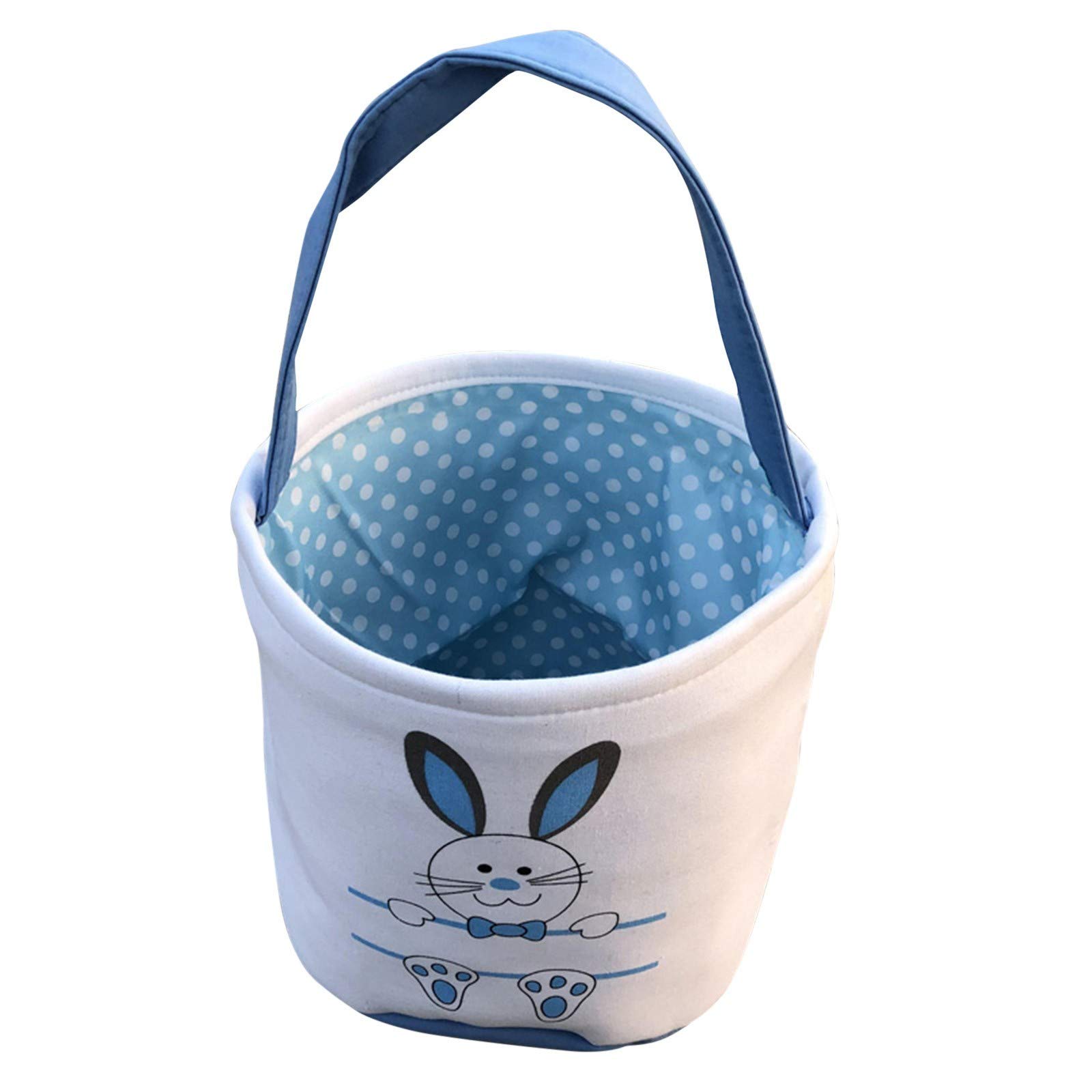 Easter Egg Hunt Basket - Blue Canvas Bunny Basket with Candy Rabbit Print - Perfect for Easter Egg Hunts, Party Favors, and Spring Decorations