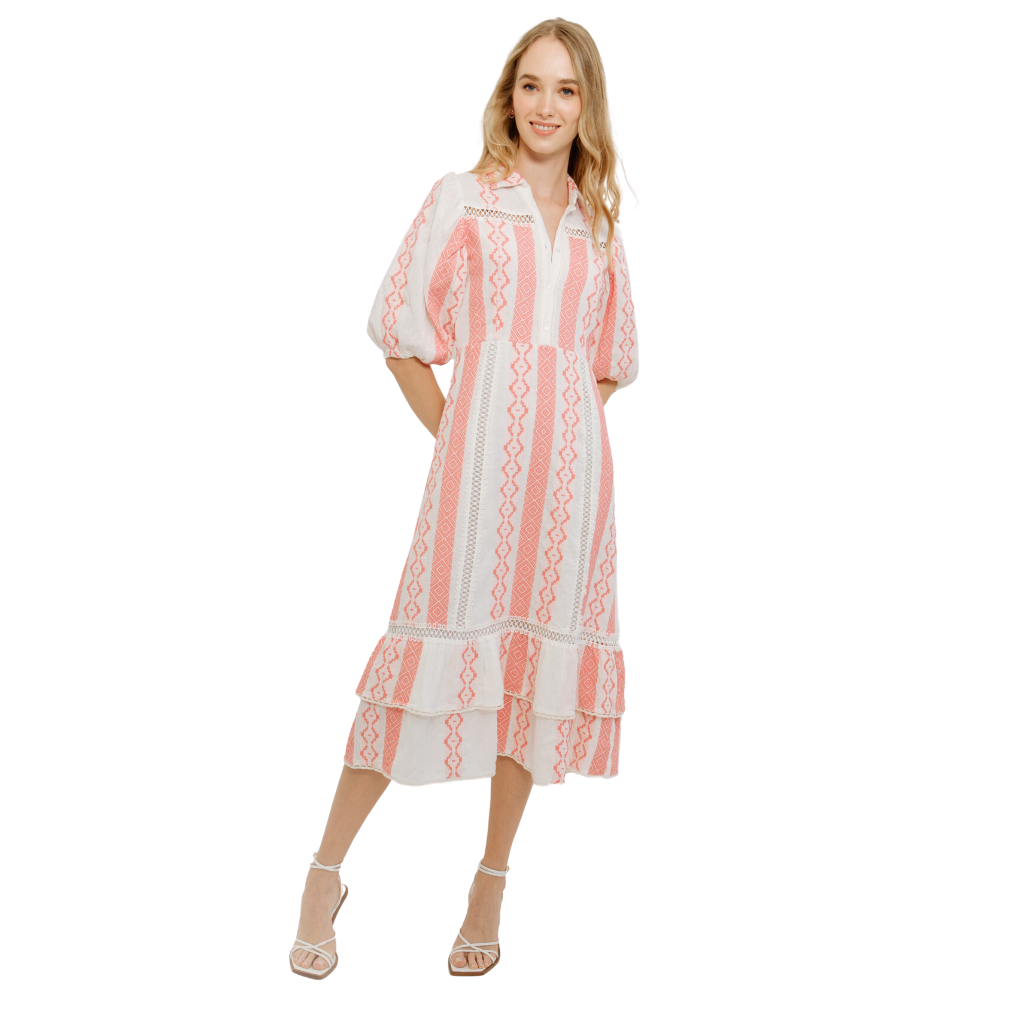 Catalina II Women's Floral Summer Dress - Soft Pink A-Line Flowy Midi Dress with Short Sleeves | Perfect for Beach Vacations, Garden Parties & Casual Outings