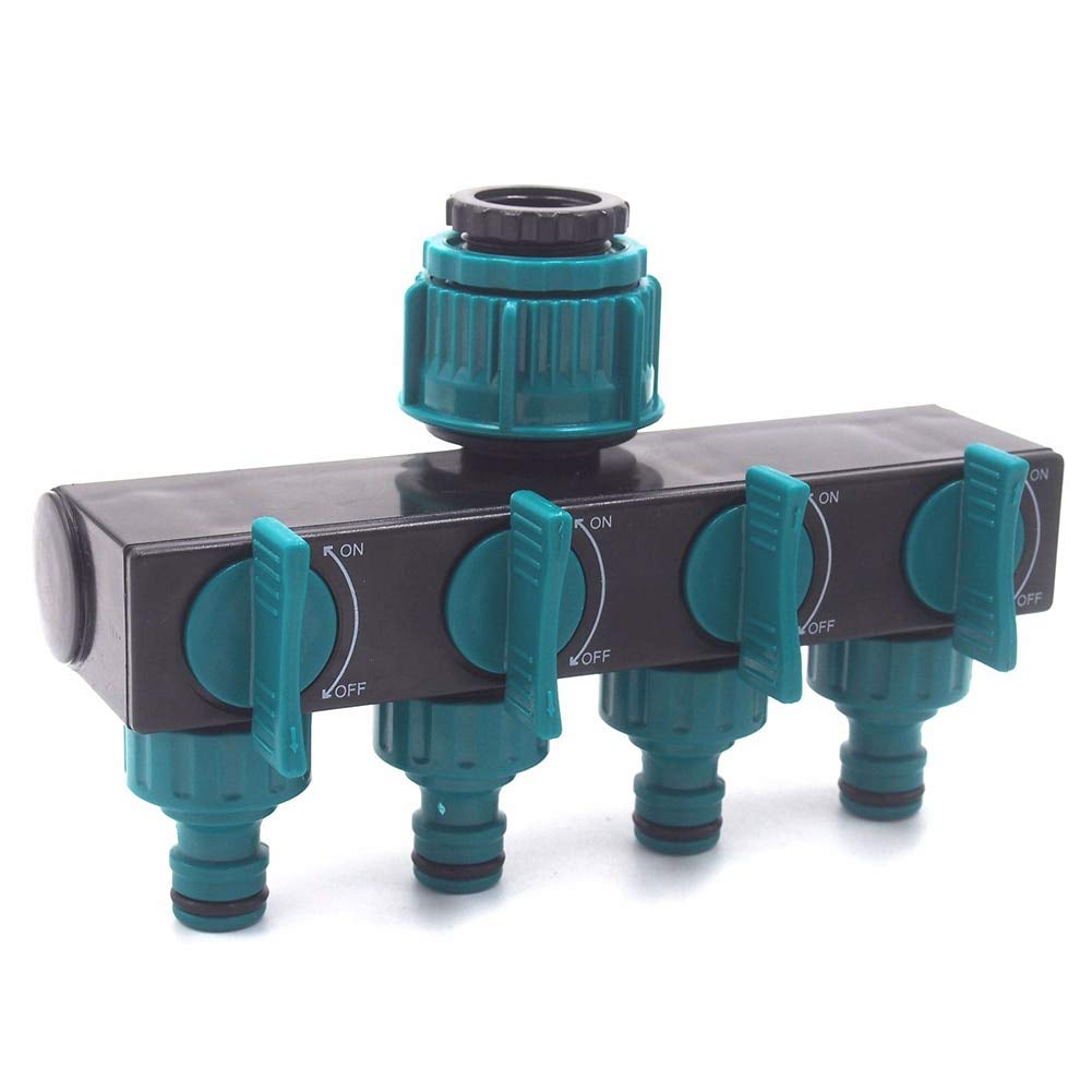 Kammas 4-Way Metal Faucet Splitter - Garden Hose Quick Connect Irrigation Sprinkler System - Durable Water Tap Fittings for Lawn, Garden & Outdoor Watering