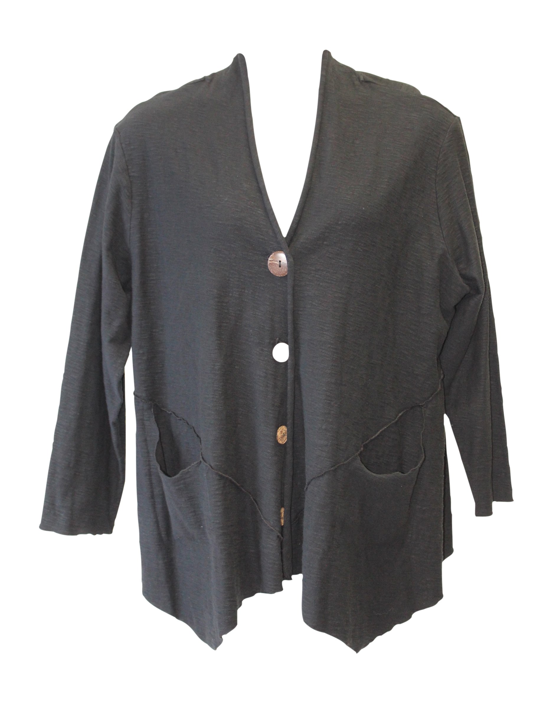 Fenini Women's Black Cotton V-Neck Jacket Plus Size - Stylish Casual Outerwear for Work, Travel & Everyday Wear