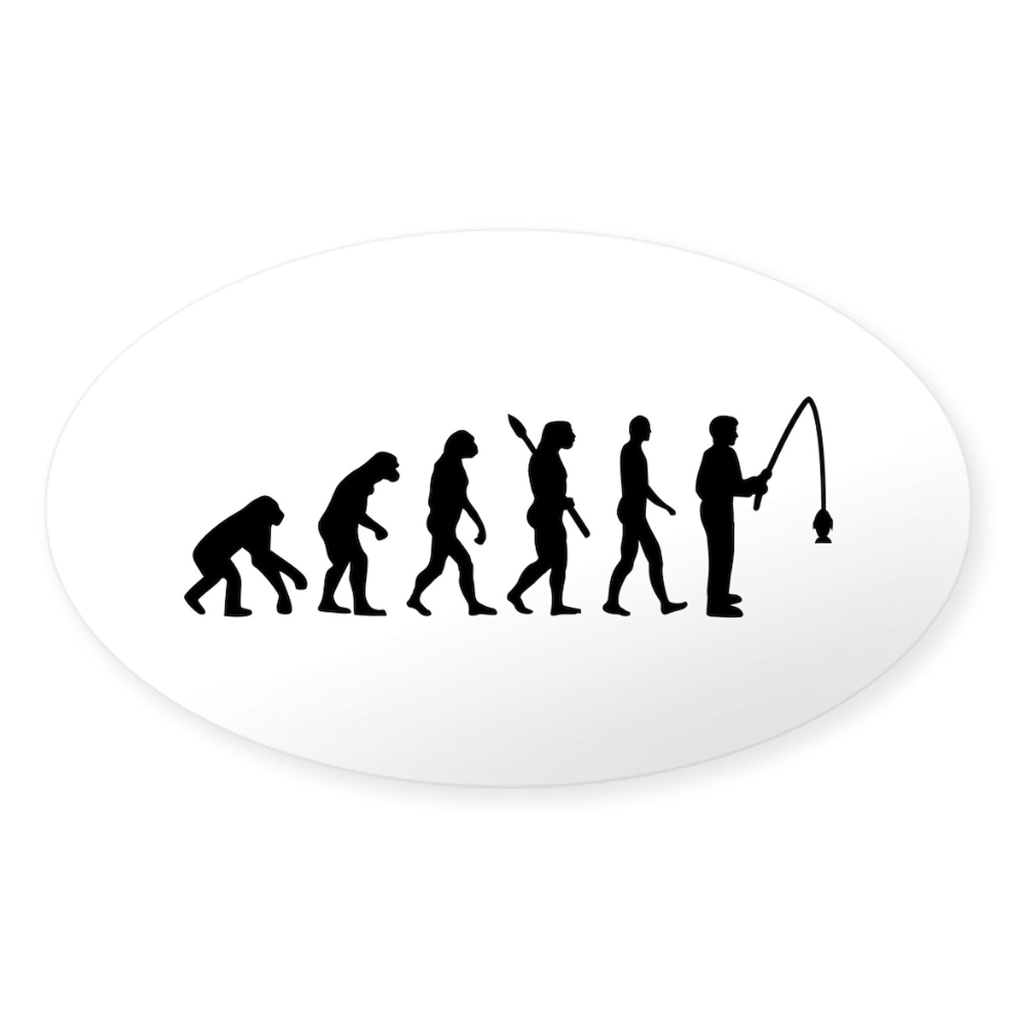 Evolution Fishing Man Oval Car Bumper Sticker - Durable Vinyl Decal for Trucks, Cars & Windows | Perfect Gift for Anglers & Fishing Enthusiasts | Great for Outdoor Adventures & Fishing Trips