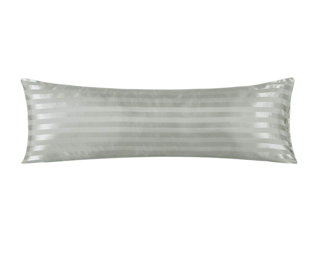 Silky Satin Body Pillow Case for Hair & Skin Care - 20x54 Inches Super Soft Pillow Cover Protector (Striped Grey) - Perfect for Side Sleepers, Travel & Home Comfort