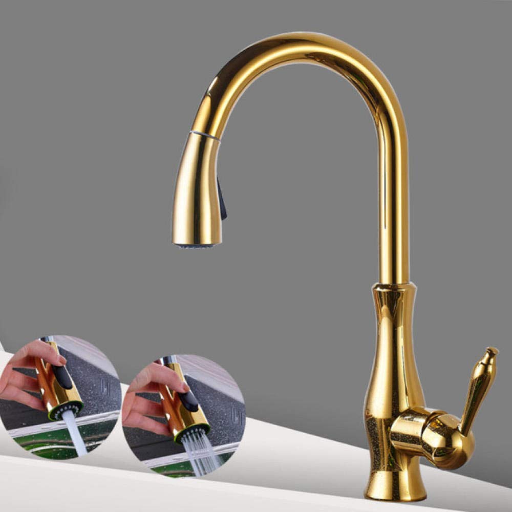 Gold Pull Out Kitchen Faucet - Single Lever Sprayer for Bathroom & Kitchen Sink