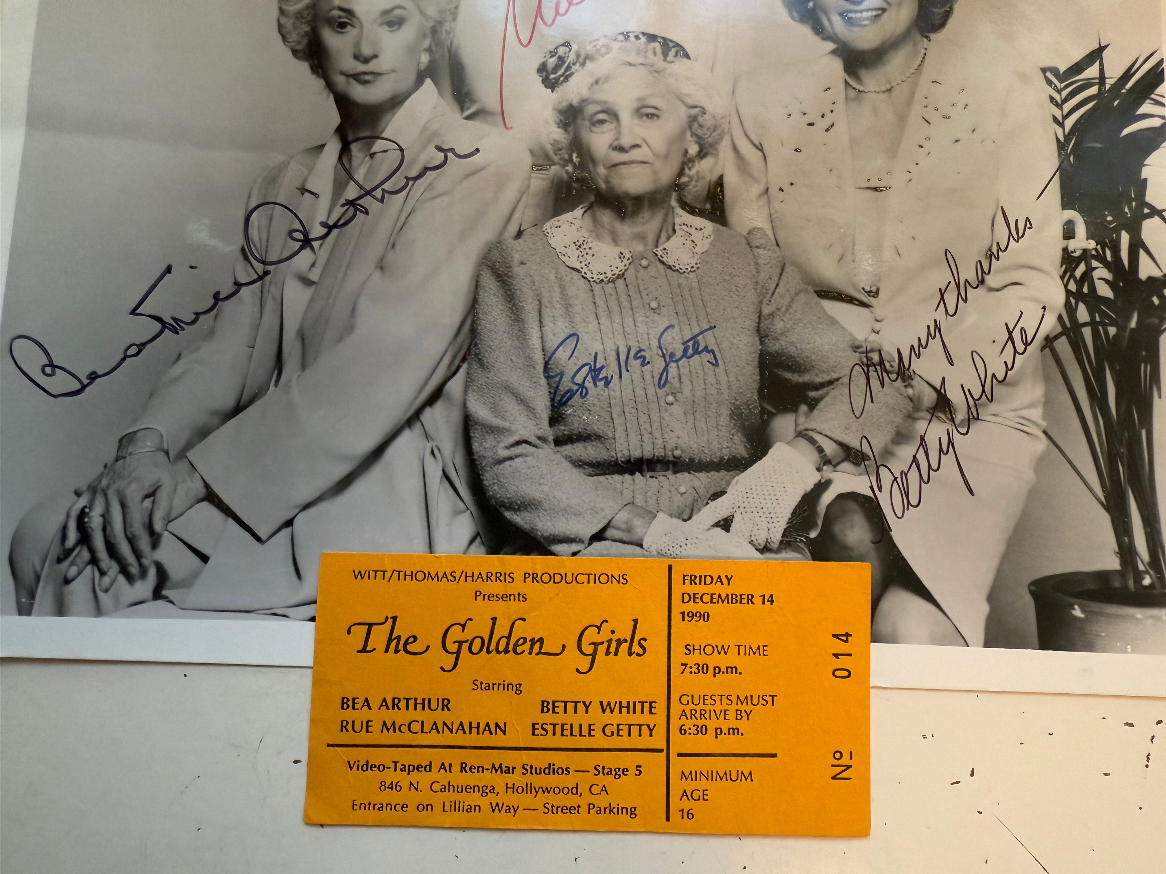 Golden Girls Rare Cast Autographed Photo with COA & Live Episode Ticket - Authentic Collectible Memorabilia for TV Show Fans & Gift for Golden Girls Lovers
