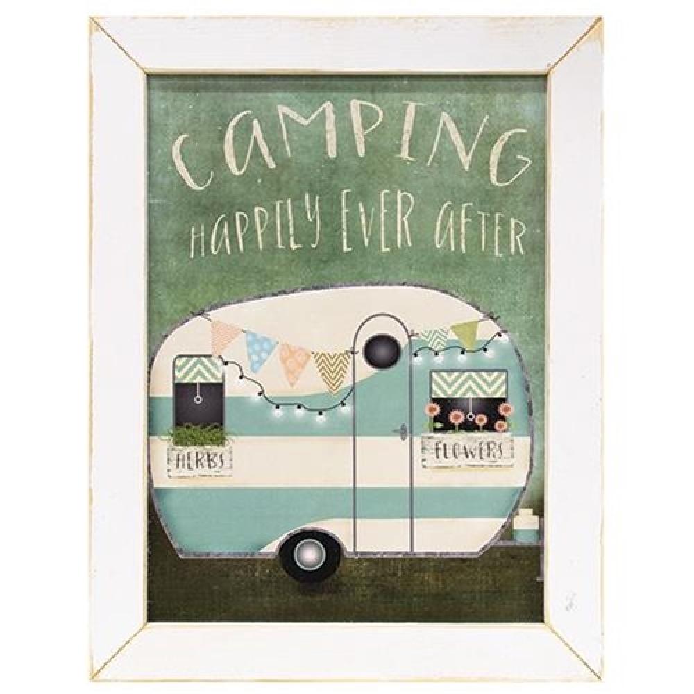 Camping Happily Ever After Framed Wall Art - Rustic Outdoor Decor for Cabin, RV & Home - Perfect for Camping Enthusiasts & Nature Lovers