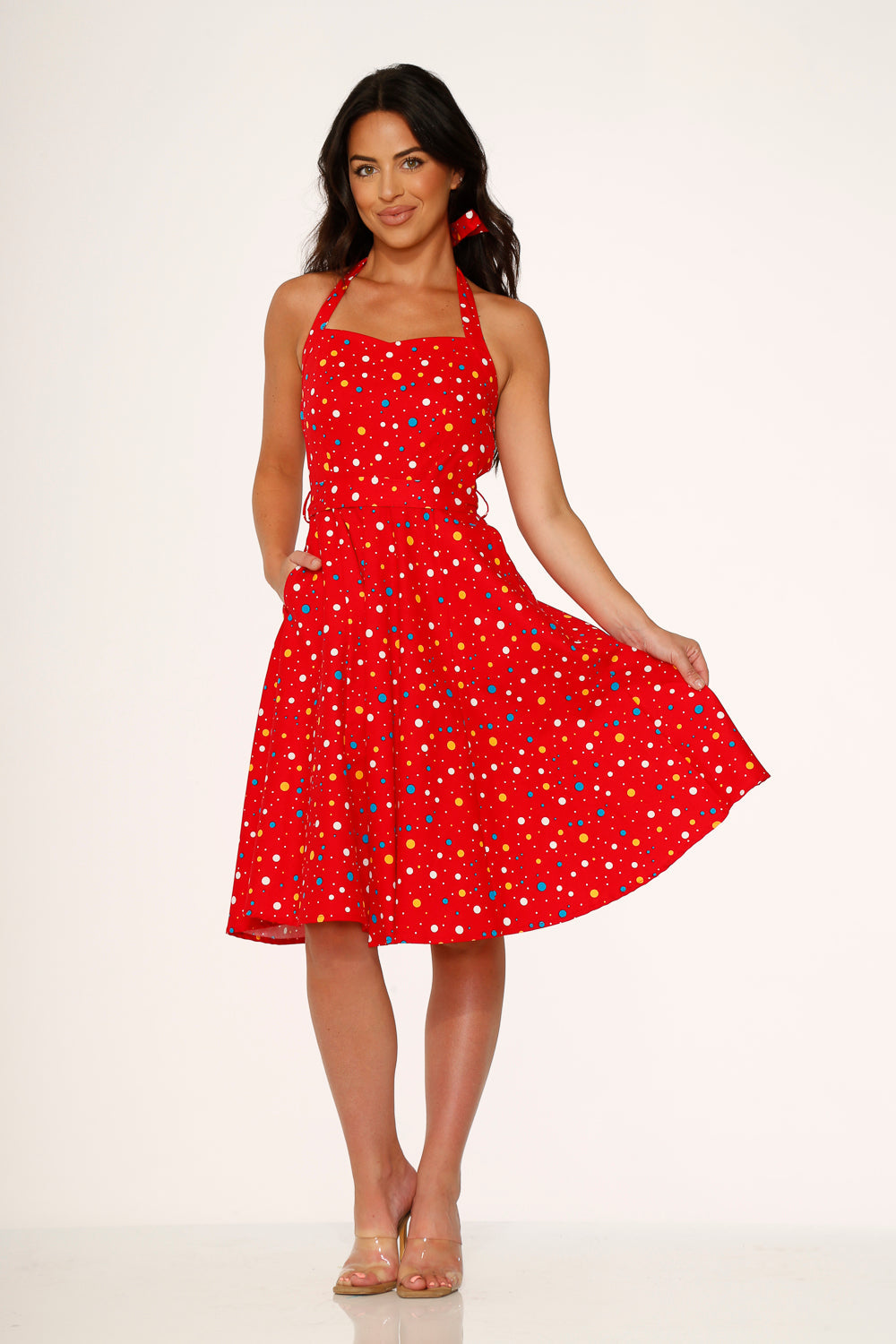 Sexy Red Halter Neck Swing Dress for Women - Flowy Summer Party Dress for Beach, Club, and Date Night
