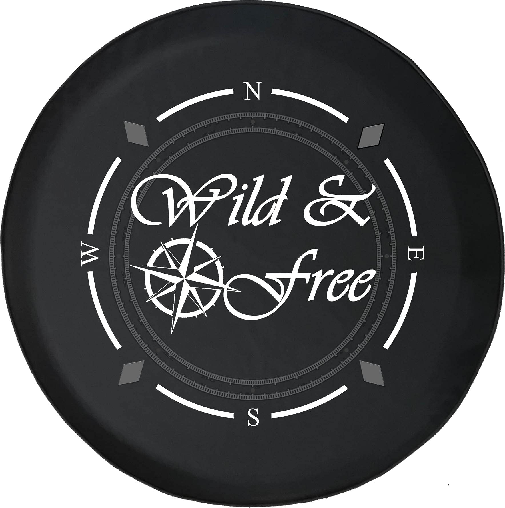 American Unlimited Spare Tire Cover with Compass Design - Wild & Free Style for SUVs, Trailers, RVs & More | Durable Wheel Protection for Outdoor Adventures & Road Trips