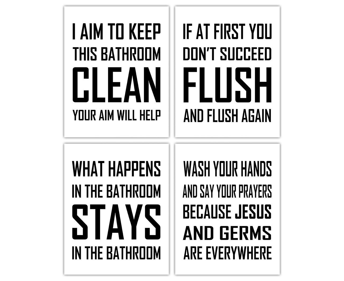 Farmhouse Bathroom Wall Art Set of 4 - Funny 8x10 Prints for Bathroom Decor