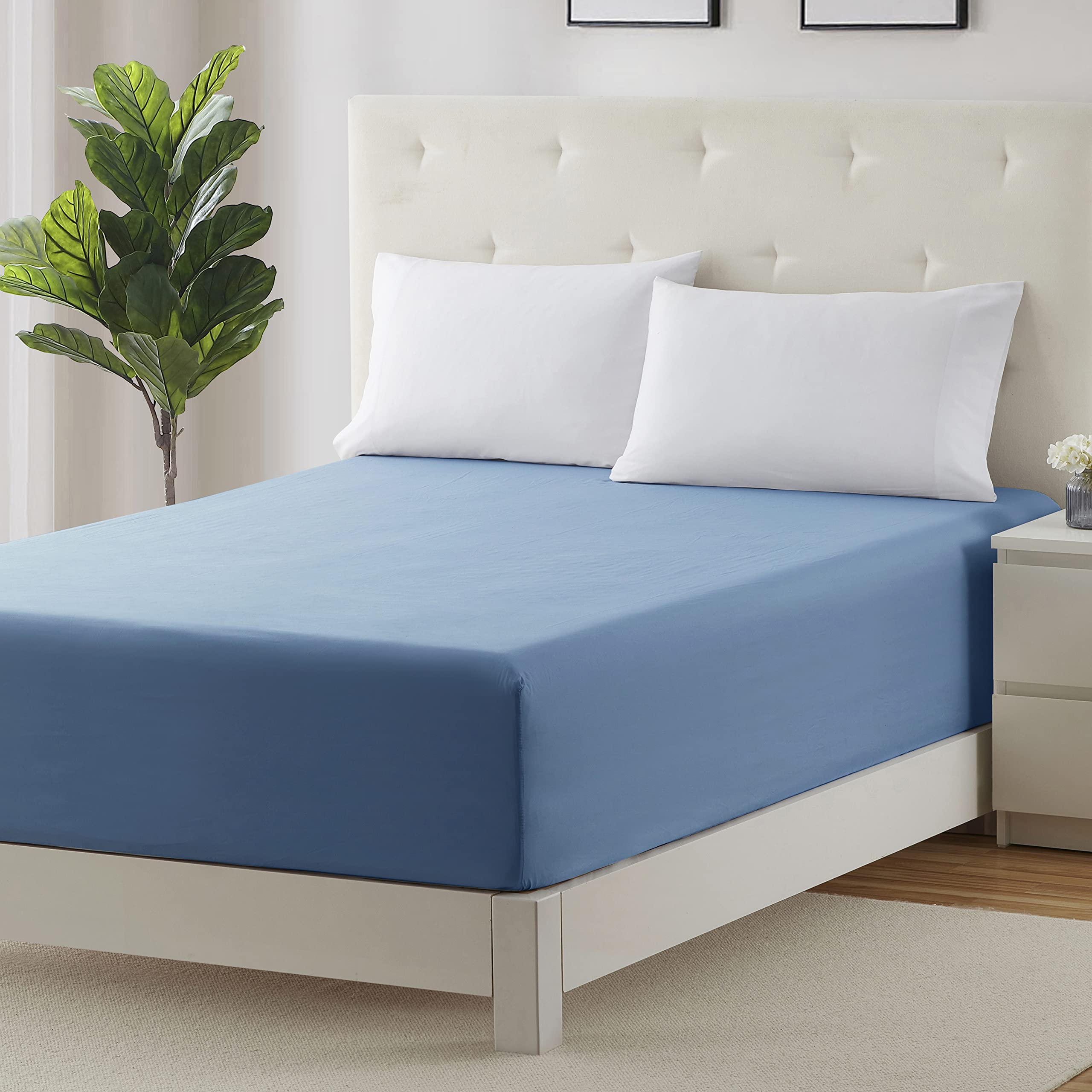 Clara Clark Deep Pocket Twin XL Fitted Sheet - Super Soft, Fade & Stain Resistant - Fits 21 Inch Mattress - Blue Heaven - Perfect for Guest Beds, Dorms & RVs