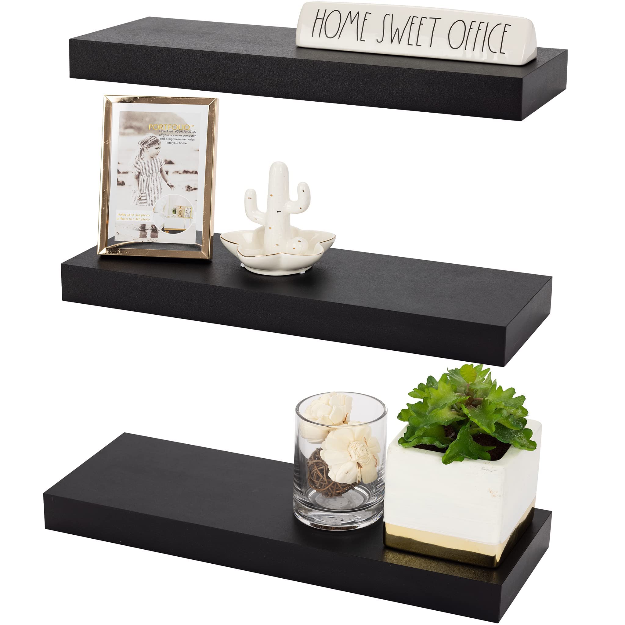Sorbus Floating Shelf Set - Rustic Engineered Wood Wall Shelves for Home Decor, Trophy Display & Photo Frames - Perfect for Living Room, Bedroom, Bathroom & Office Organization