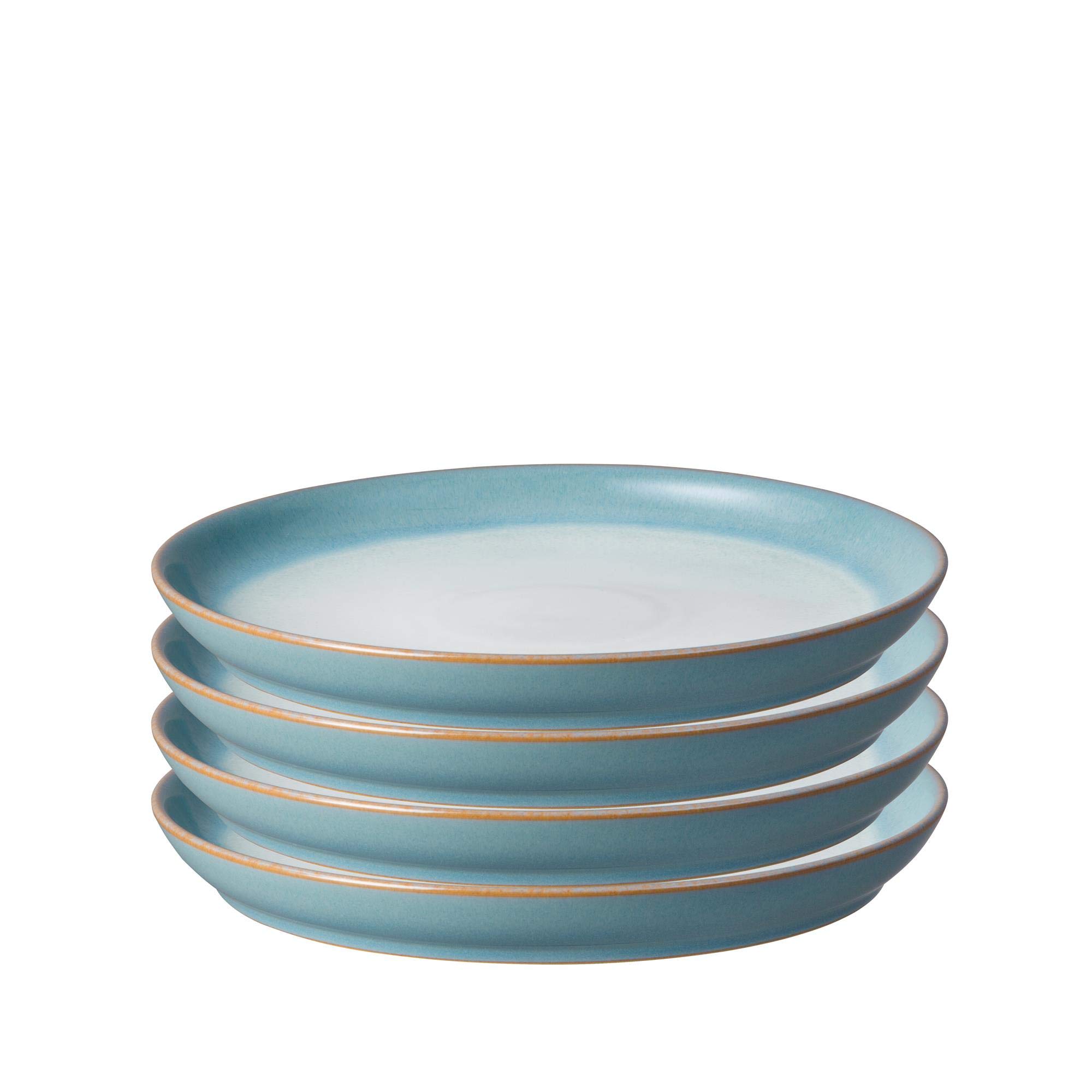 Denby Azure Haze Blue Coupe Medium Stoneware Plates Set of 4 - Chip Resistant Ceramic Dinner Plates for Everyday Use - Dishwasher, Microwave & Oven Safe - Blue & White Reactive Gradient Glaze - Perfect for Family Dinners, Entertaining Guests & Restaurant-Style Dining