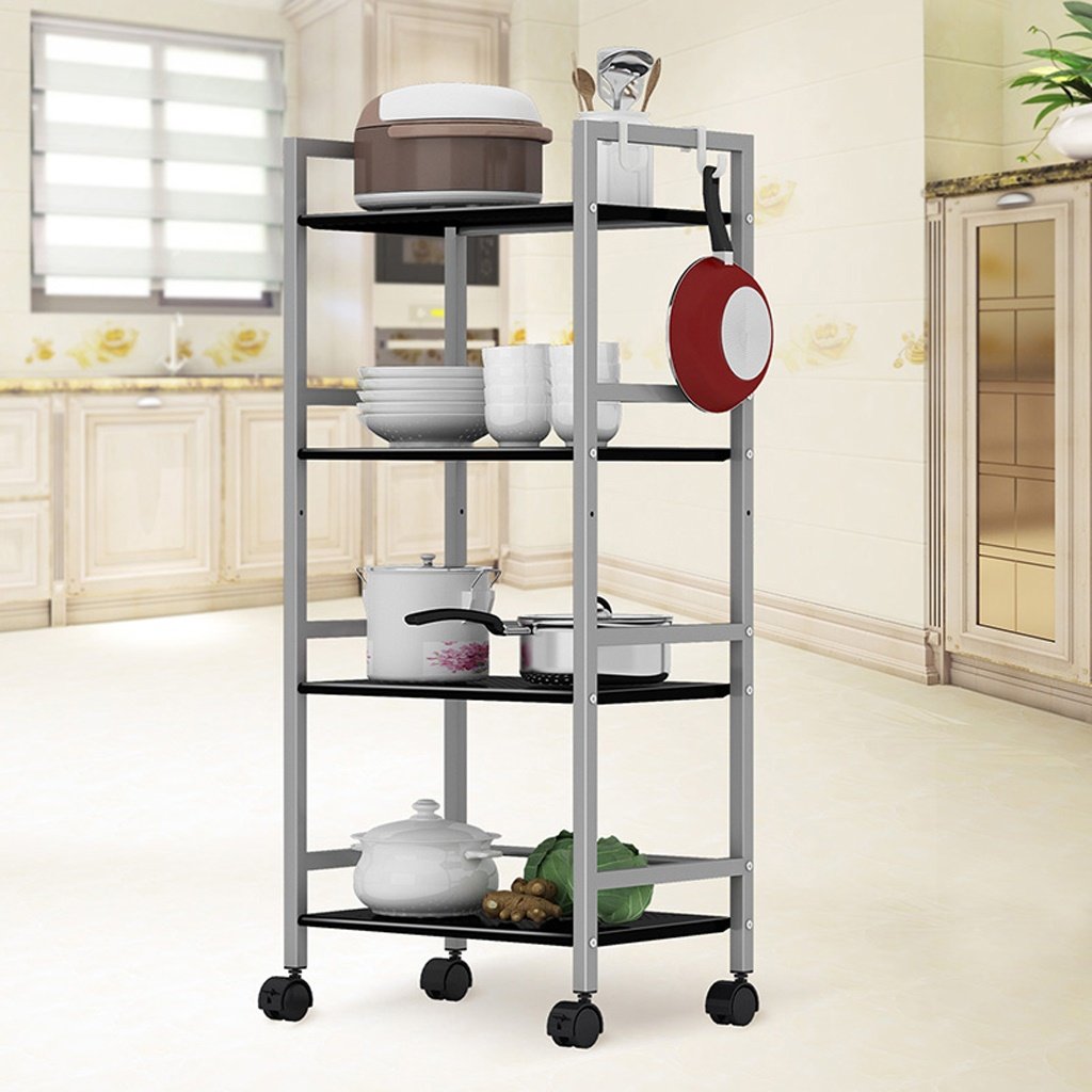 4-Tier Metal Carbon Steel Kitchen Bathroom Storage Shelf with Wheels - Space Saving Organizer for Pantry, Bathroom, Garage & Laundry Room - Gray (TIANTA)