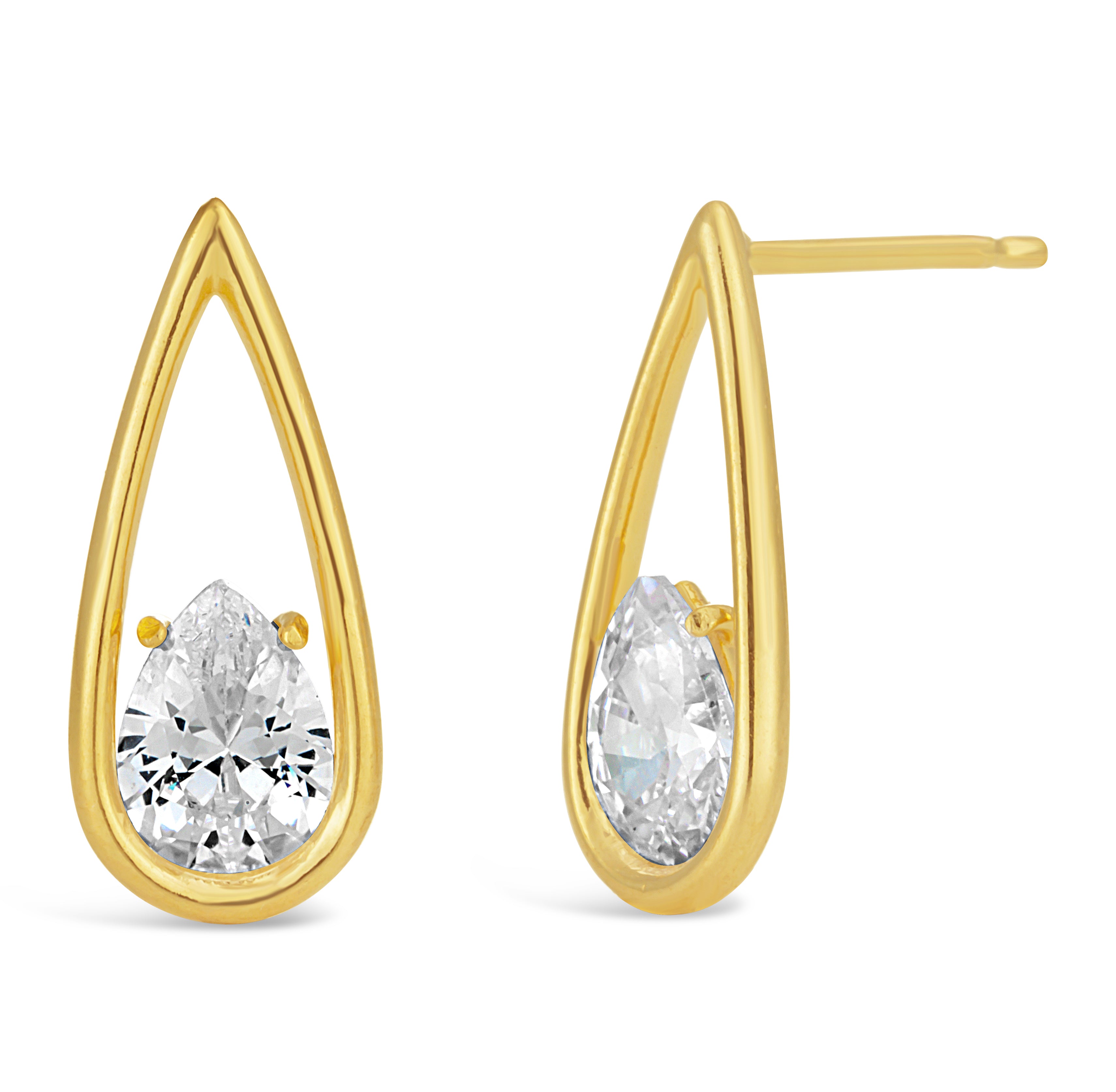 9ct Gold Filled Cubic Zirconia Teardrop Stud Earrings for Women - Elegant Dangle Earrings for Wedding, Party & Everyday Wear