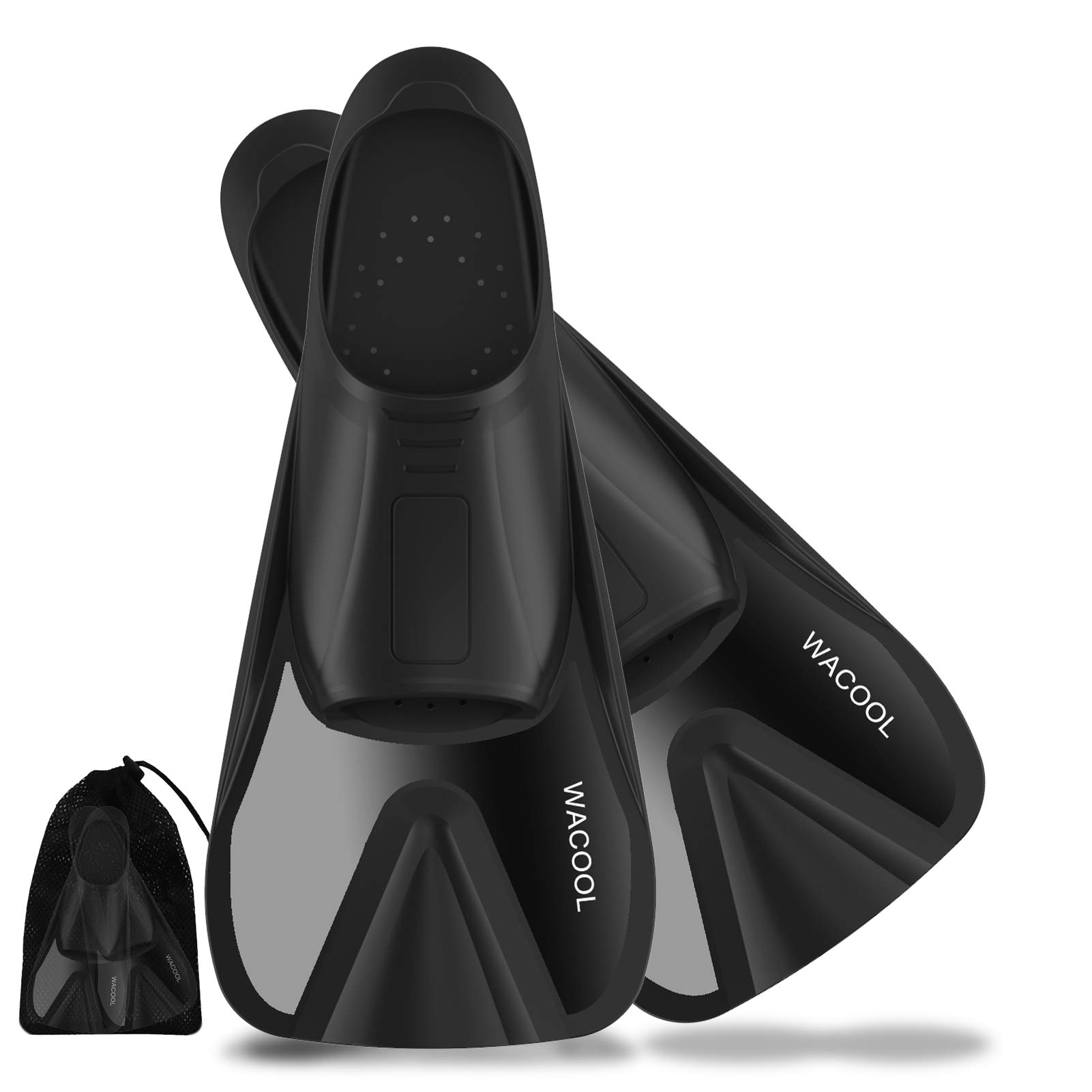WACOOL Adult Short Blade Swim Fins - Lightweight Full Foot Pocket Flippers for Snorkeling, Scuba Diving & Swimming Training | Travel Size Gear for Pool, Beach & Ocean Adventures