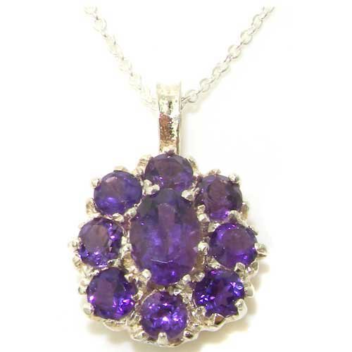 925 Sterling Silver Amethyst Pendant Necklace for Women – Elegant Large Cluster Gemstone Jewelry for Gifts, Parties & Everyday Wear
