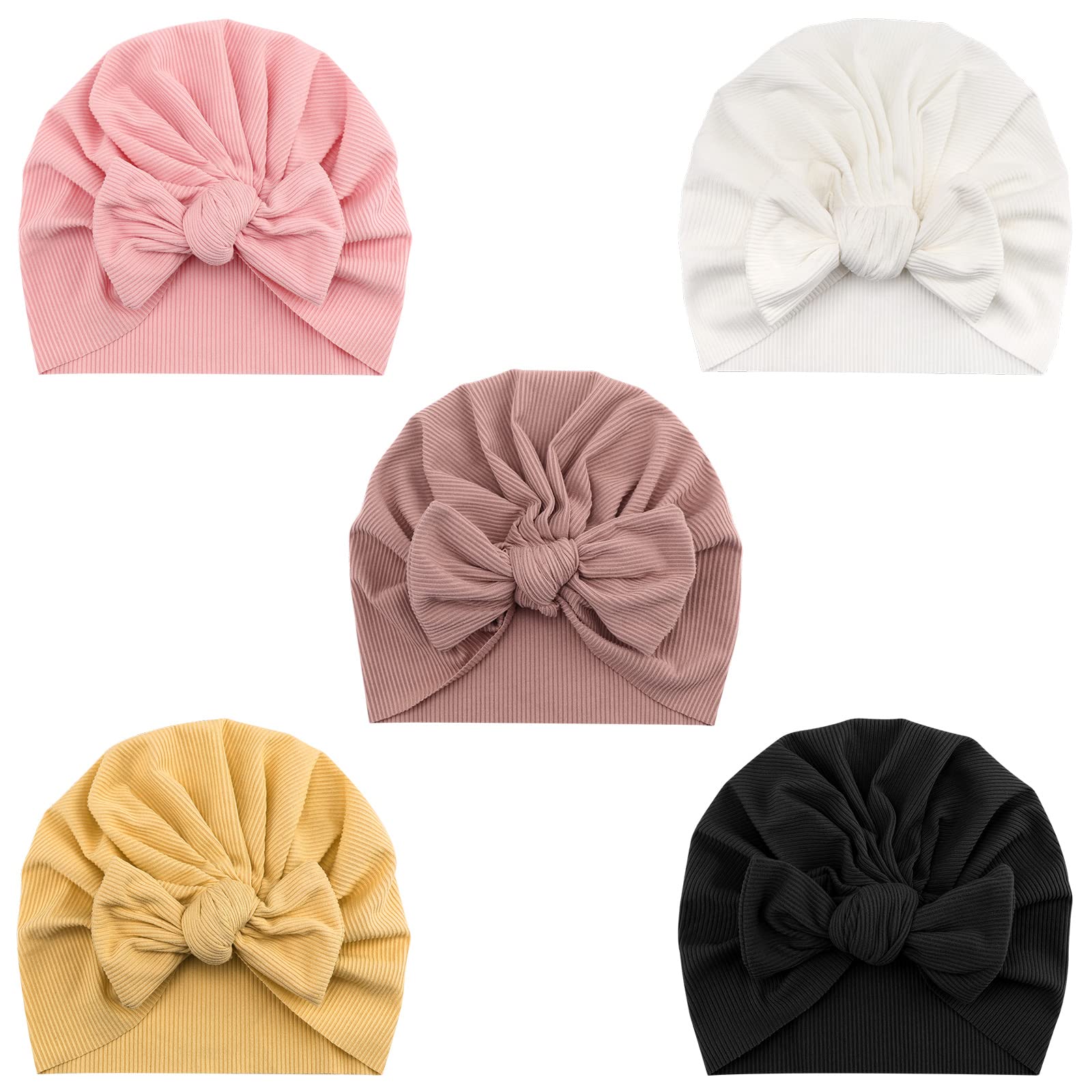 AQOKKA Newborn Baby Hats - Soft Cotton Hospital Beanie with Bow for 0-6 Months Infants | Perfect for Newborn Photography, Baby Showers & Hospital Visits