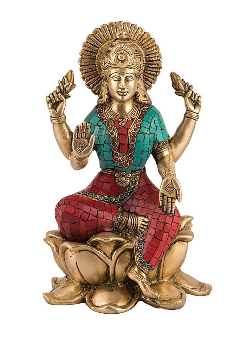 Lakshmi Brass Statue - Hindu Goddess of Wealth & Prosperity for Diwali Puja - Brings Fortune, Success & Abundance - Perfect for Home Altar, Office Decor & Spiritual Gifts