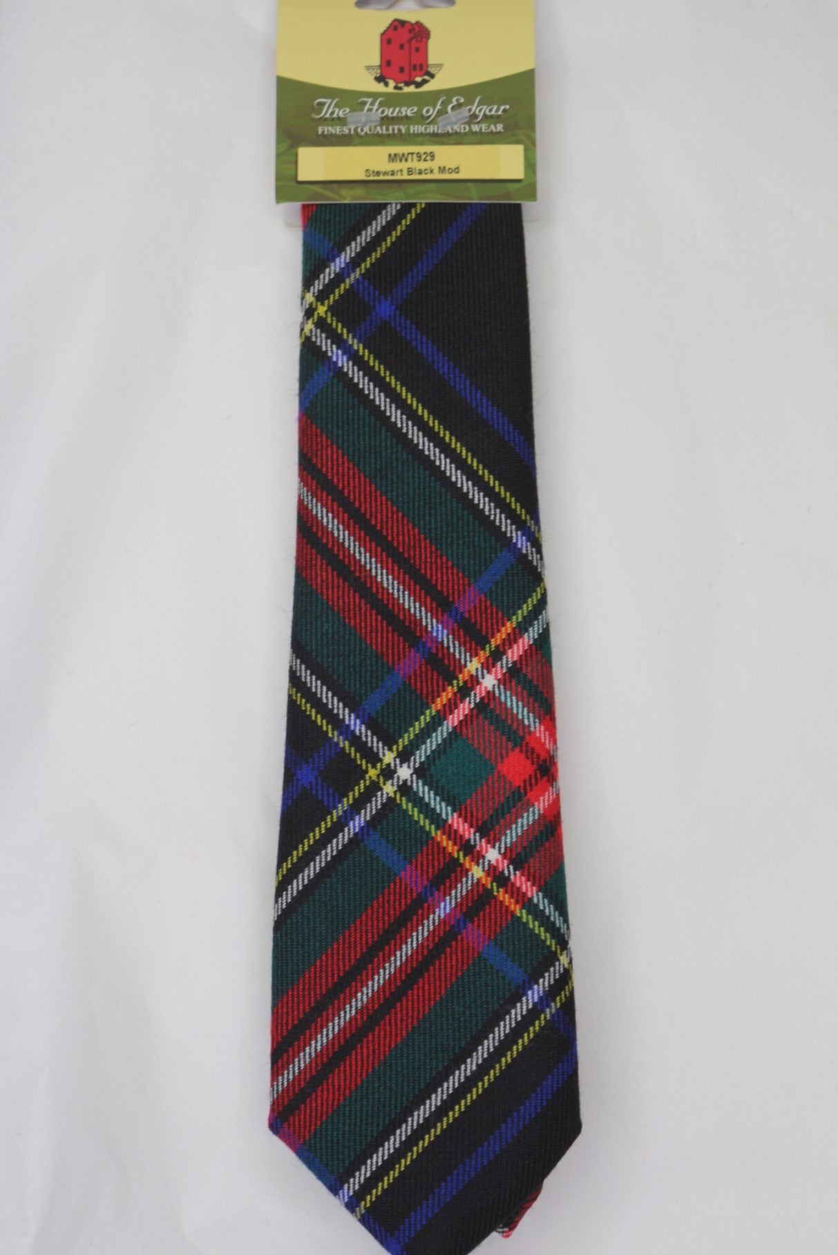 Stewart Black Tartan Tie by House of Edgar Weavers | Premium Scottish Wool Necktie for Men | Perfect for Weddings, Business & Formal Occasions