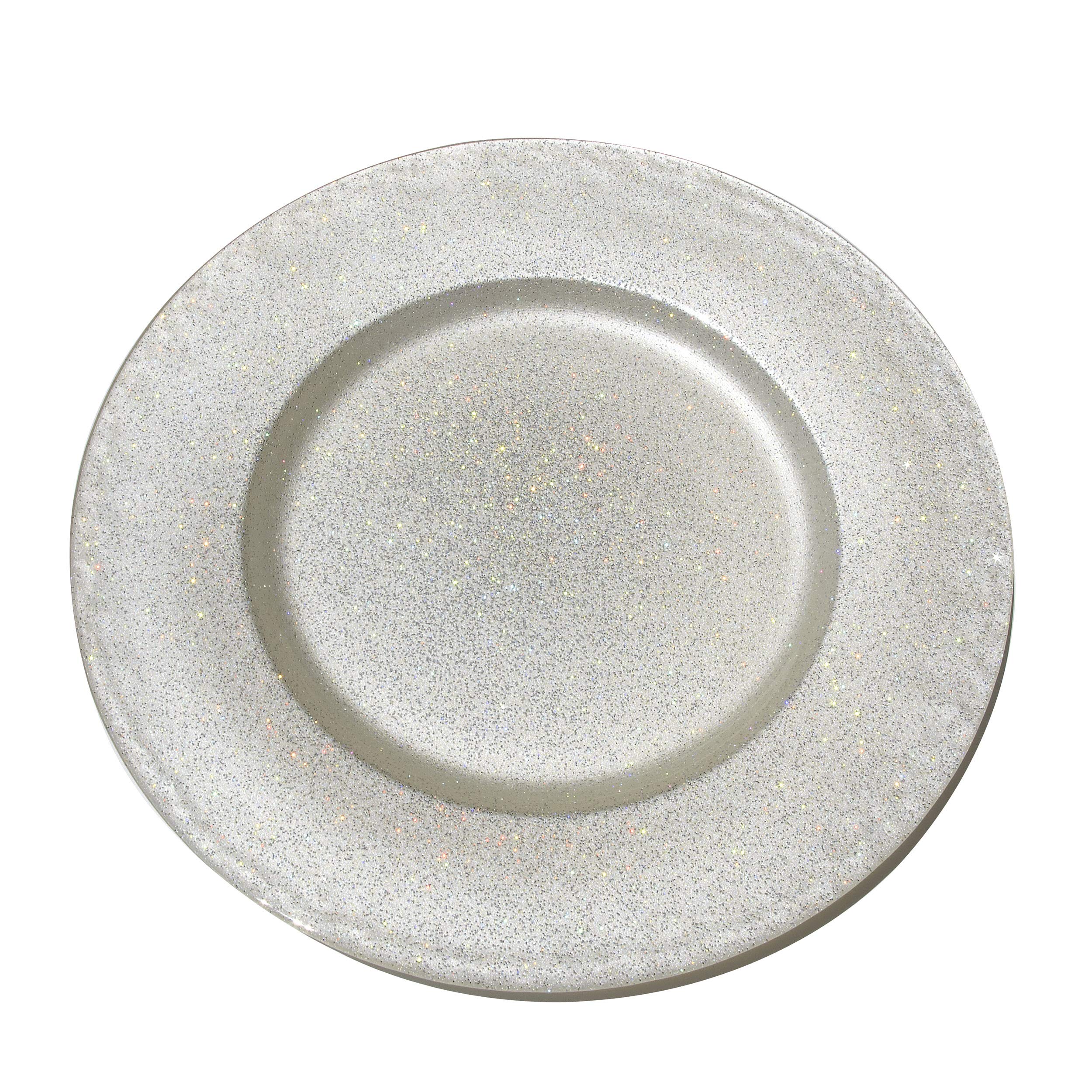 Elegant White Sparkling Glitter Charger Plate Set - 13 Inch Round Dinner Plates for Wedding, Party, and Holiday Decorations